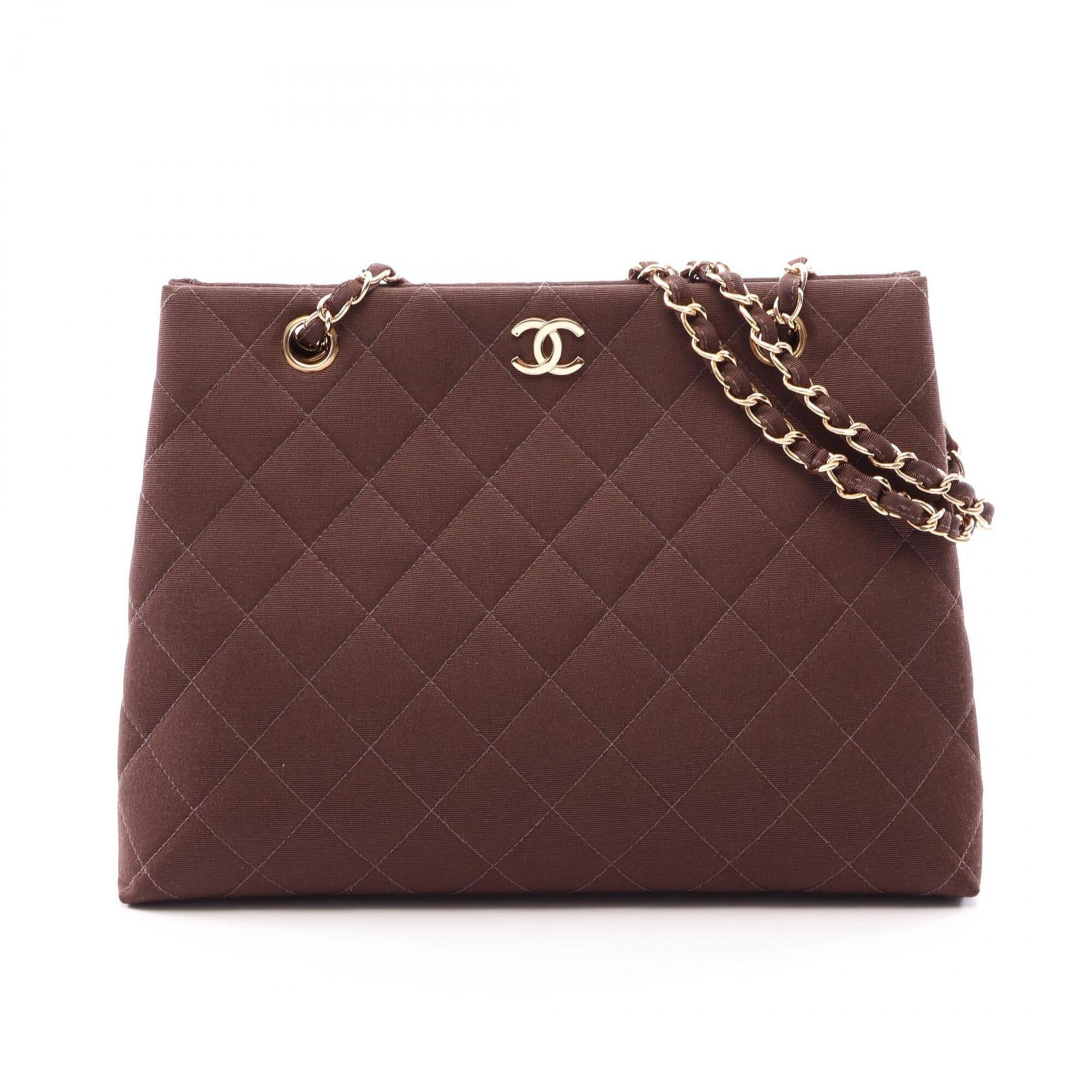 Chanel Brown Nylon Canvas Handbag Shoulder Bag (Pre-Owned)
