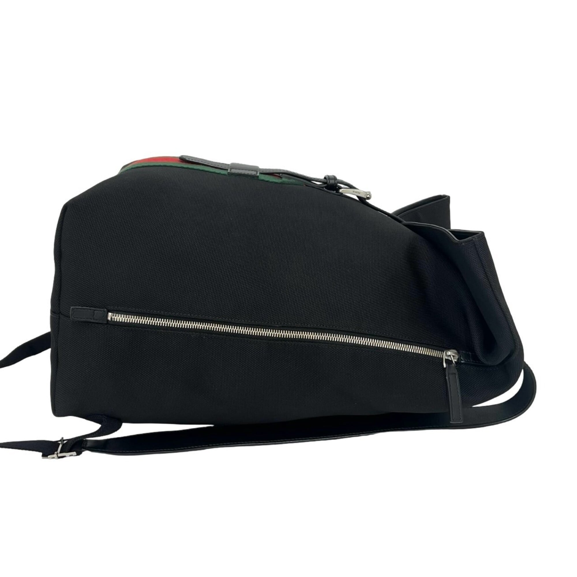 Gucci Black Green Red Color Canvas Leather Backpack (Pre-Owned)