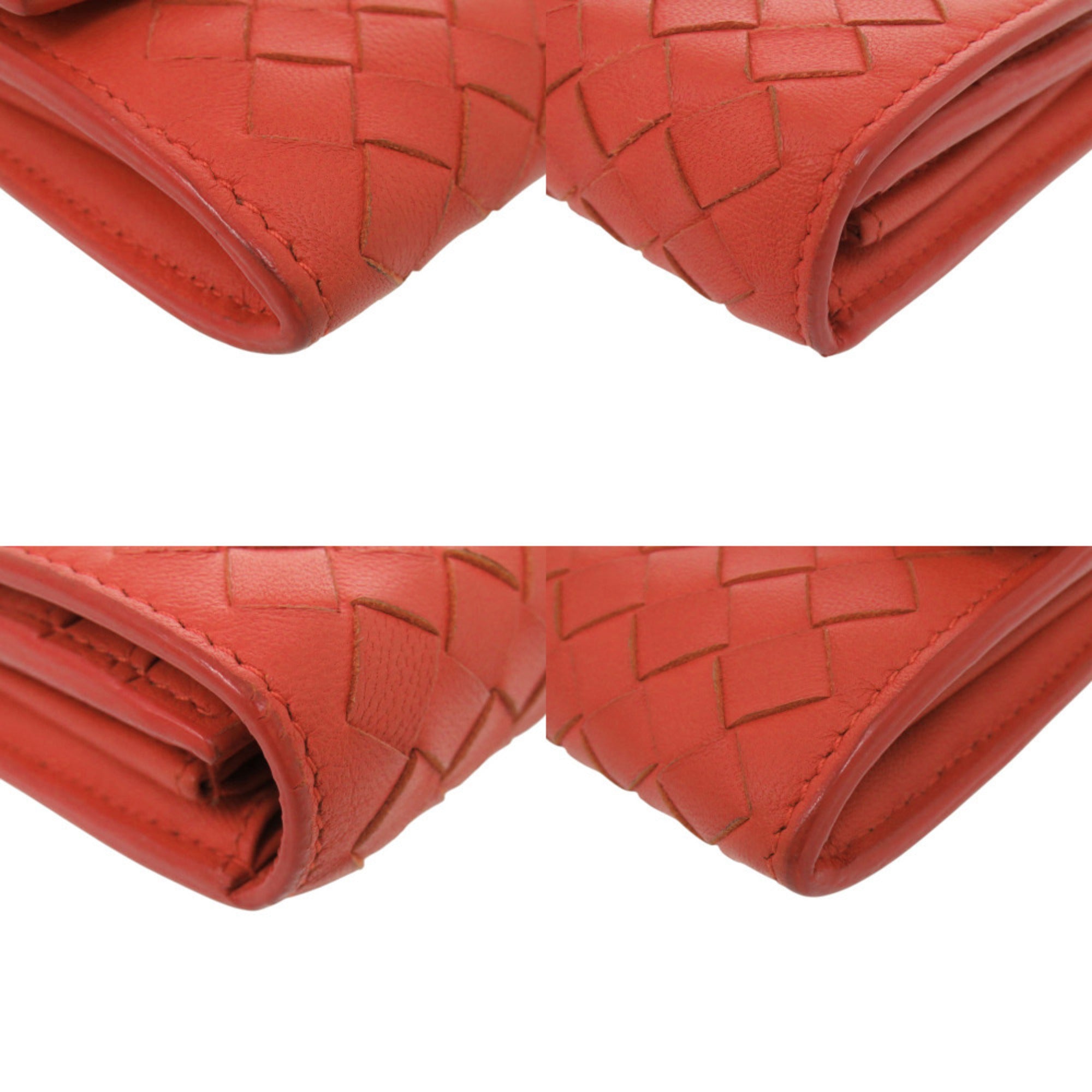 Bottega Veneta Red Color Intrecciato Long Wallet (Bi-Fold) (Pre-Owned)