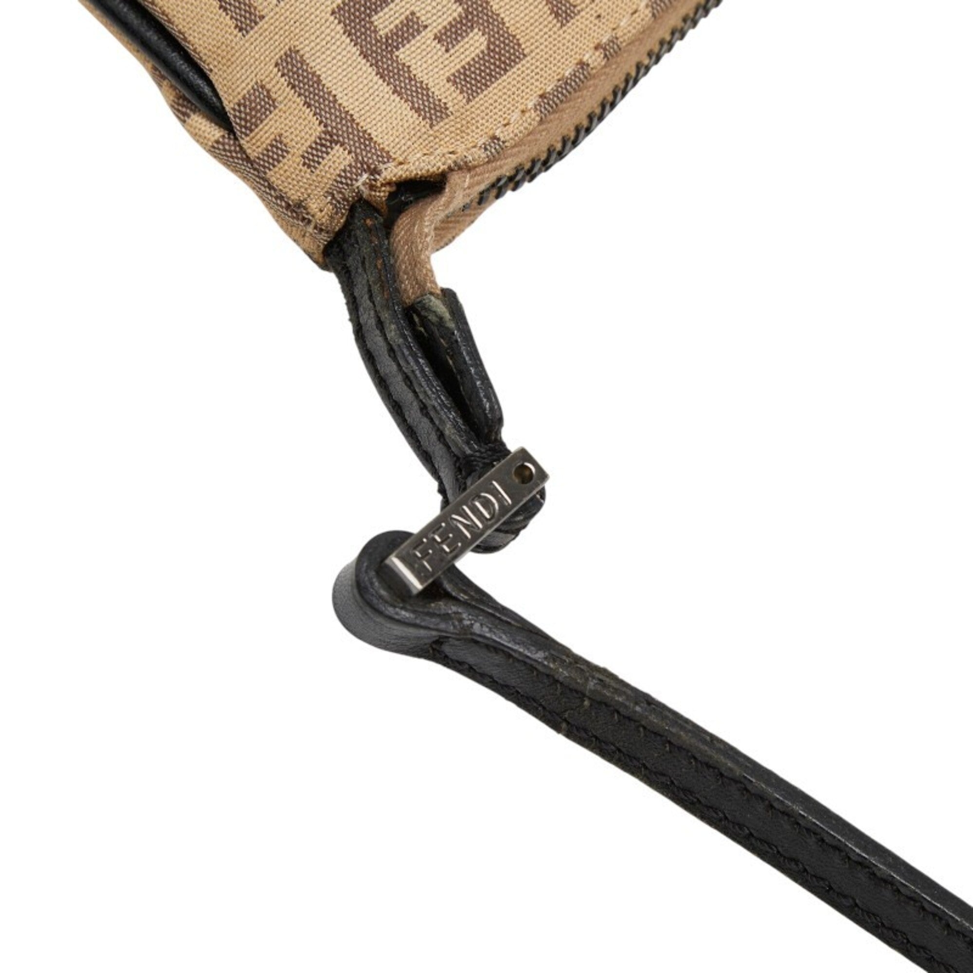 Fendi Zucchino Beige Canvas Leather Shoulder Bag (Pre-Owned)