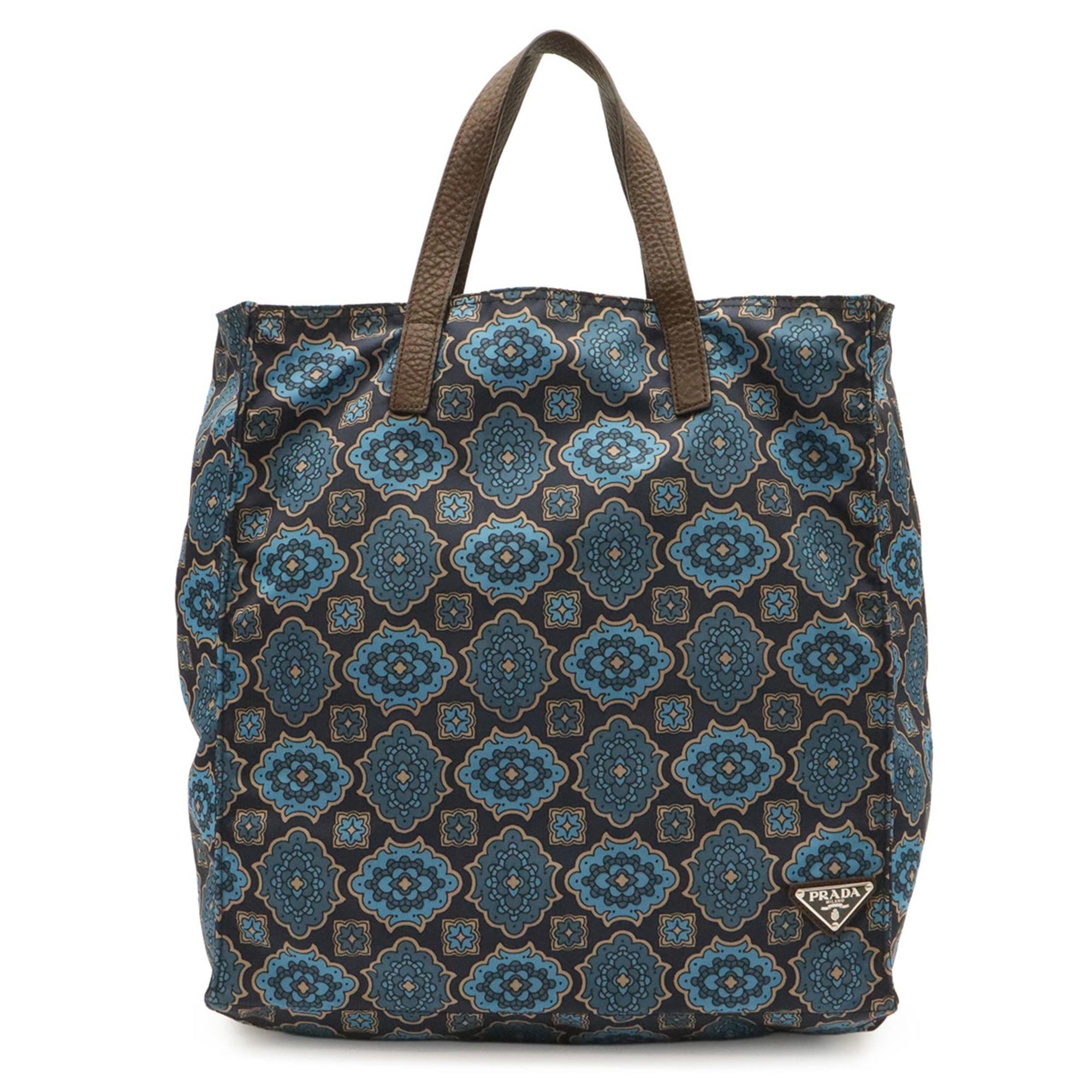 Prada Blue Brown Navy Tessuto Tote Bag (Pre-Owned)