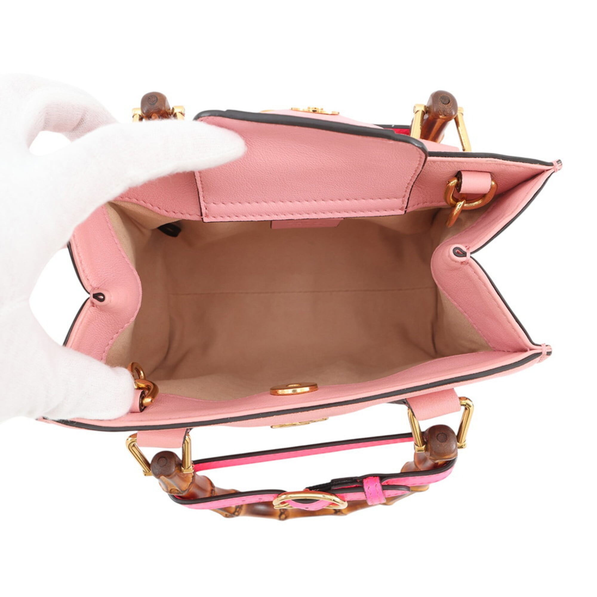 Gucci Bamboo Pink Bamboo Leather Handbag (Pre-Owned)