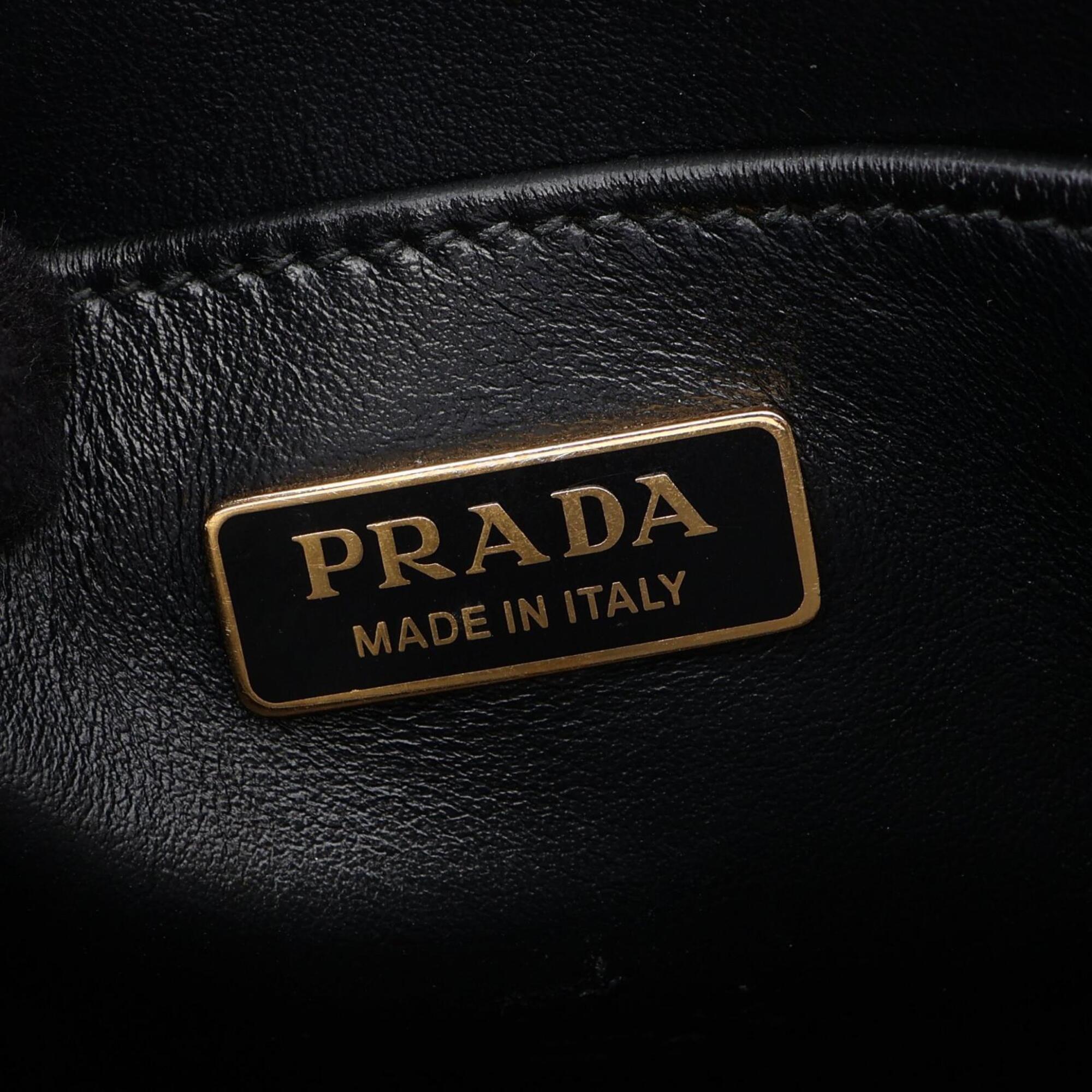 Prada Beige Black Canvas Saffiano Triangle Handbag (Pre-Owned)