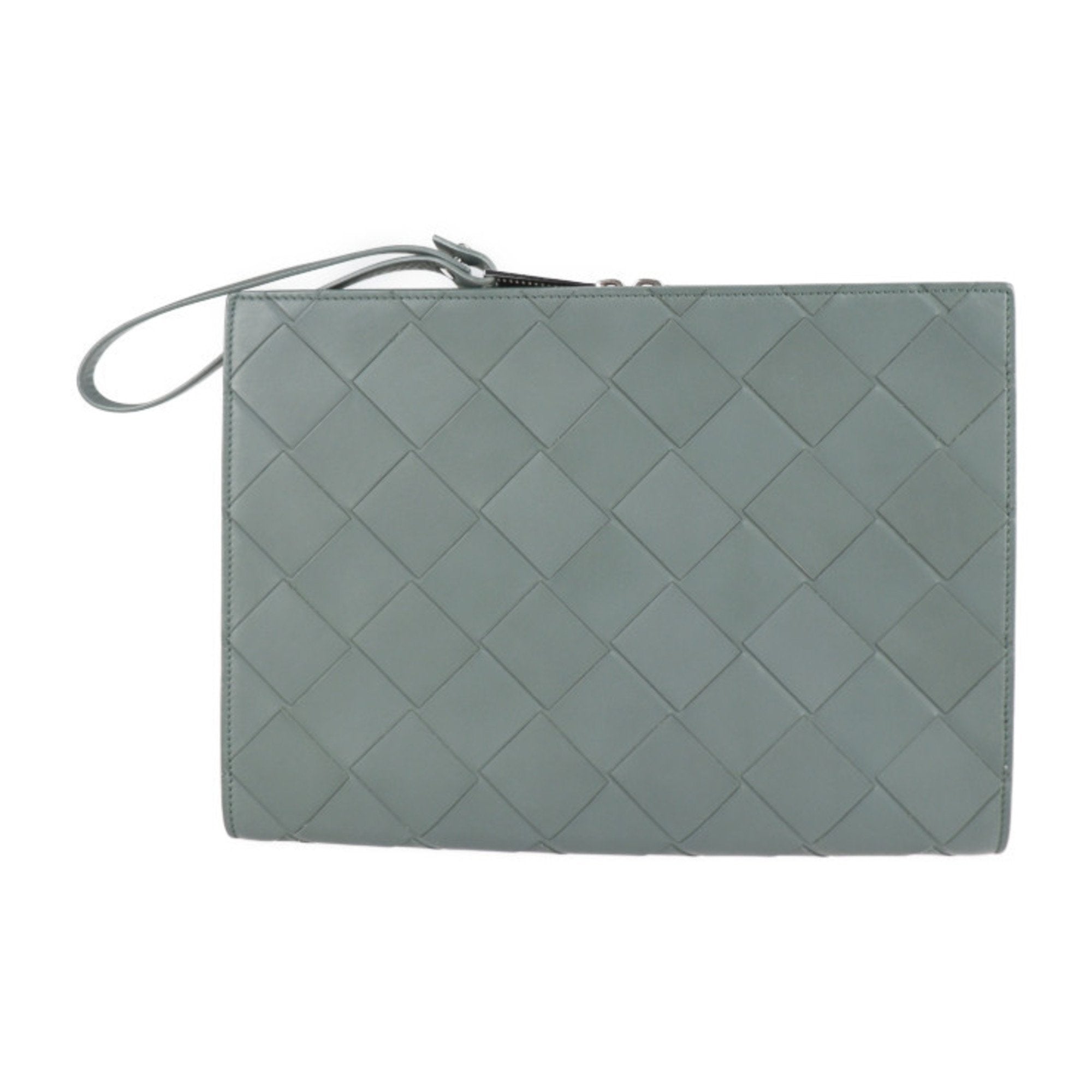 Bottega Veneta Intrecciato Gray Leather Clutch Bag Document Case (Pre-Owned)