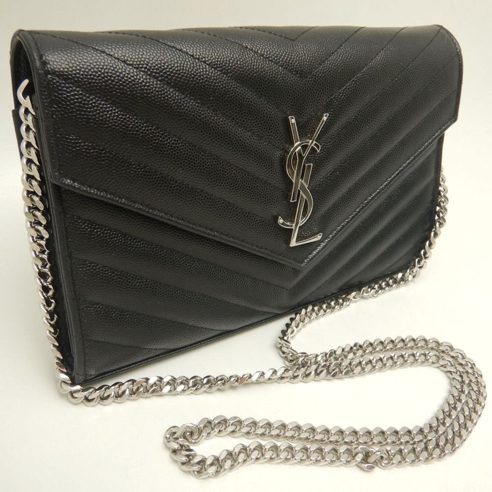 Yves Saint Laurent Black Leather Chain/Shoulder Wallet (Pre-Owned)