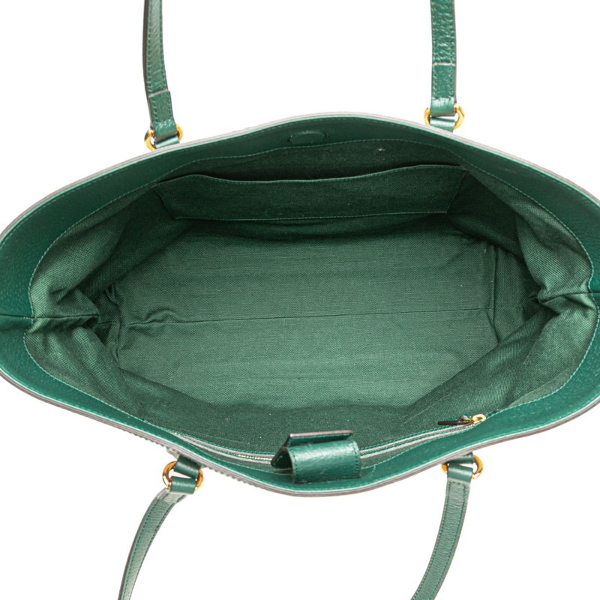 Gucci Ophidia Beige Green Multi-Color Canvas Leather Tote Bag (Pre-Owned)
