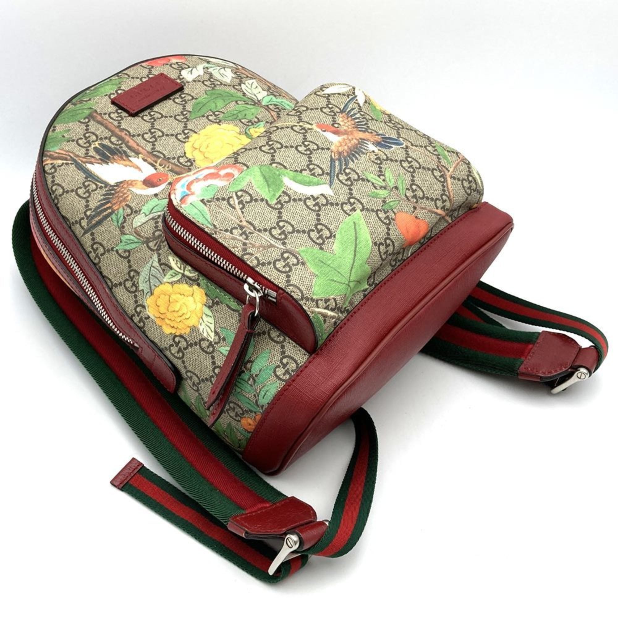 Gucci Green Multi-Color Red Color Yellow Gg Supreme Canvas Leather Backpack (Pre-Owned)