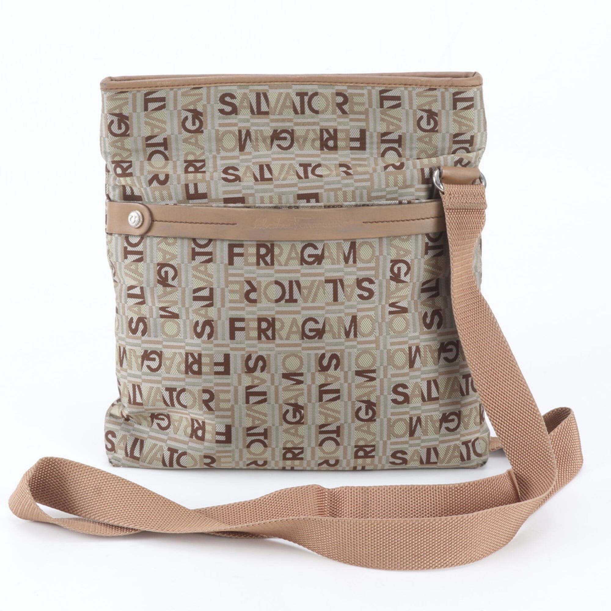 Salvatore Ferragamo Brown Leather Canvas Shoulder Bag (Pre-Owned)