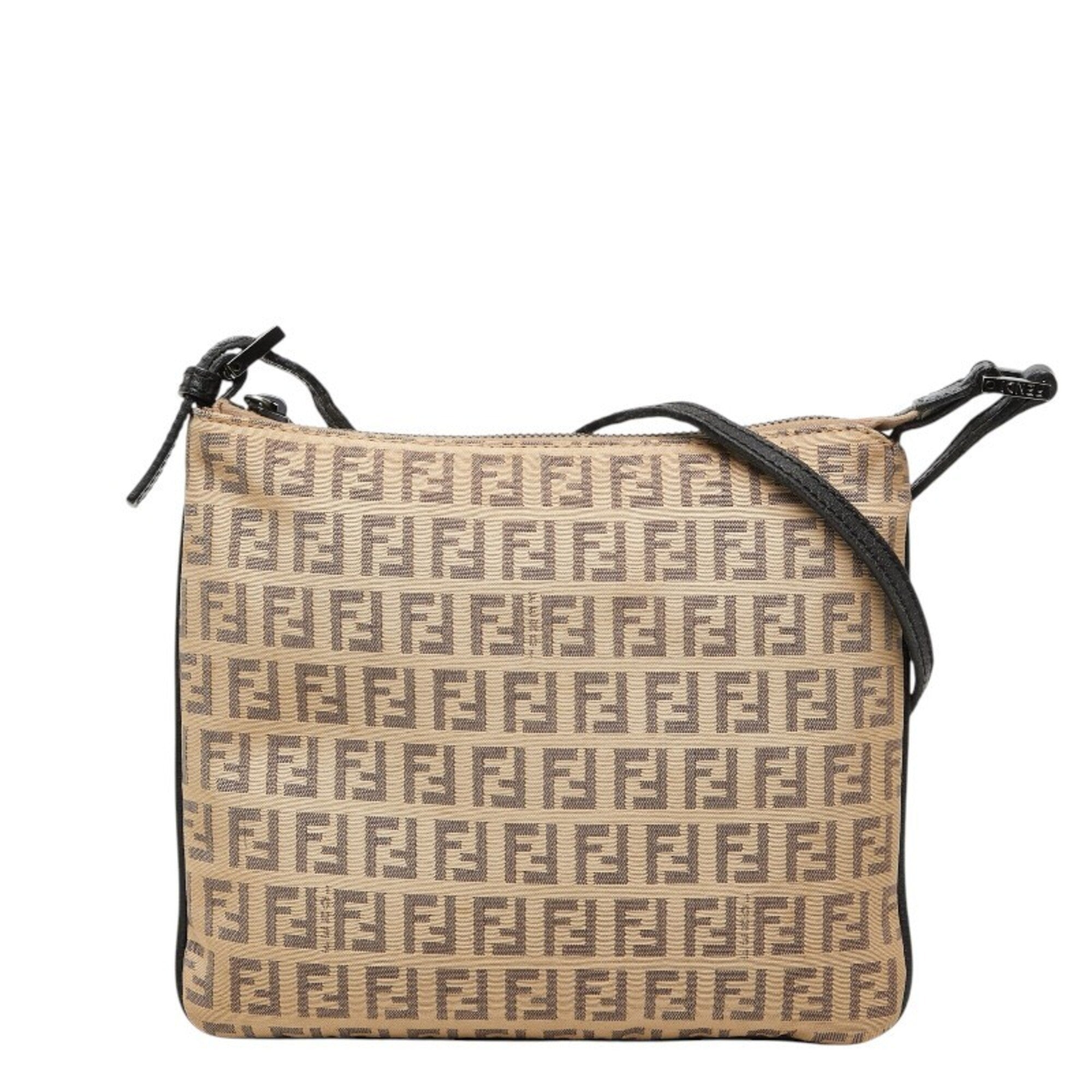 Fendi Zucchino Beige Canvas Leather Shoulder Bag (Pre-Owned)