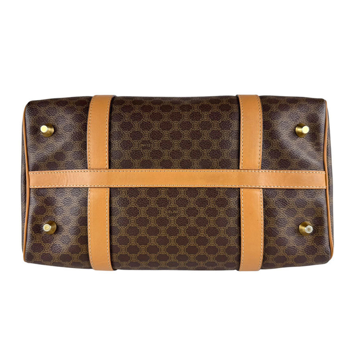 Celine Brown Coated Canvas Boston Bag Handbag (Pre-Owned)