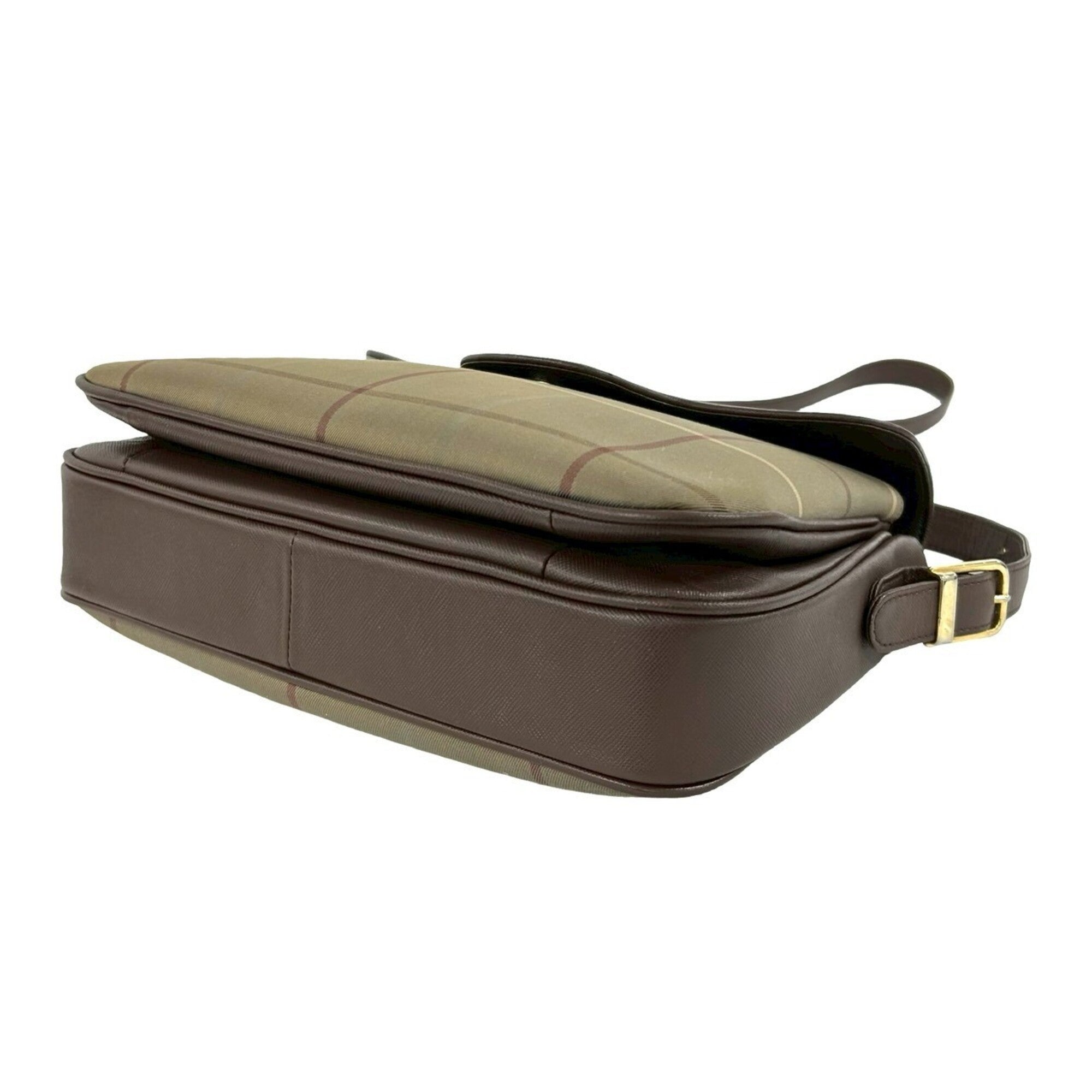Burberry Brown Khaki Canvas Leather Shoulder Bag (Pre-Owned)