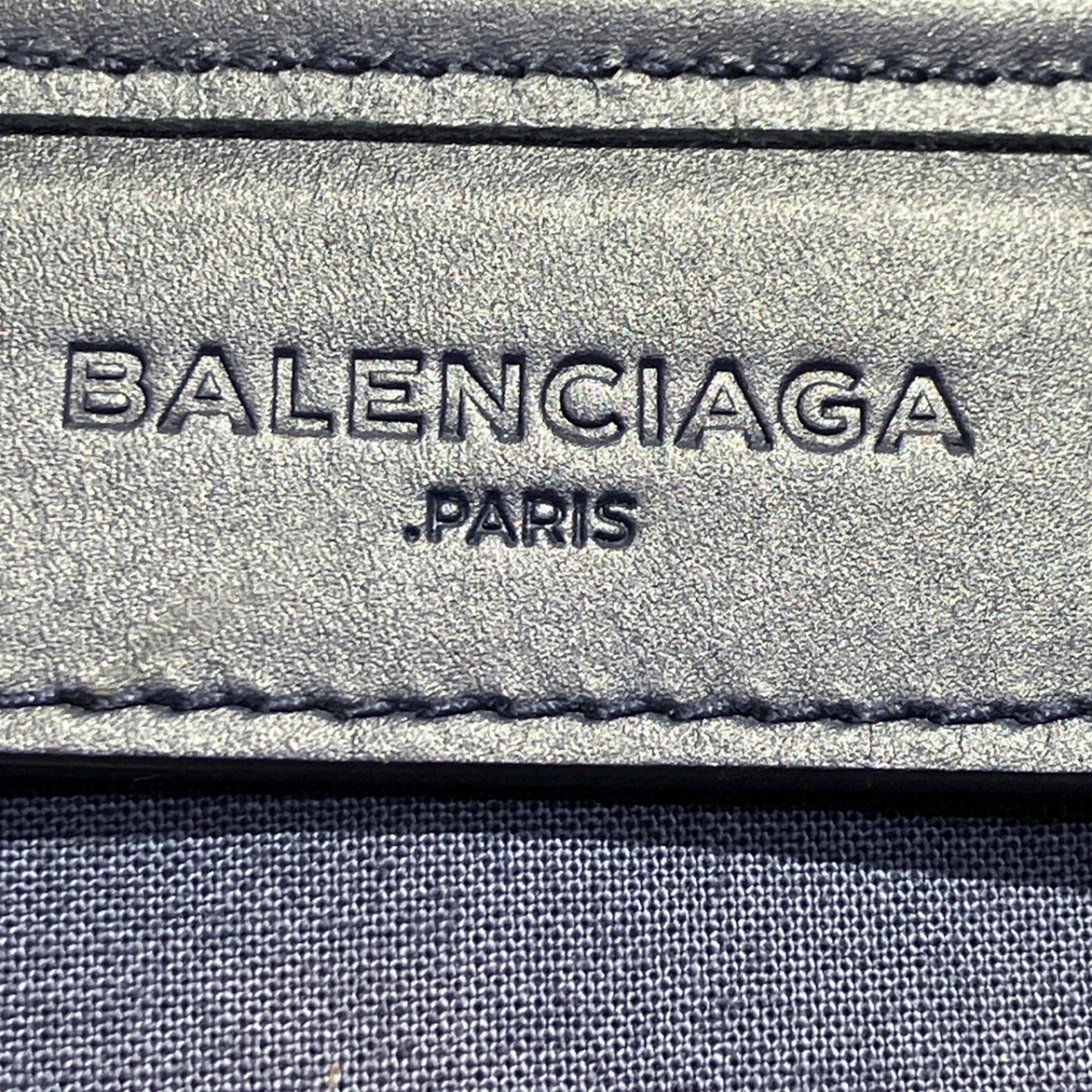 Balenciaga Navy White Canvas Leather Handbag (Pre-Owned)