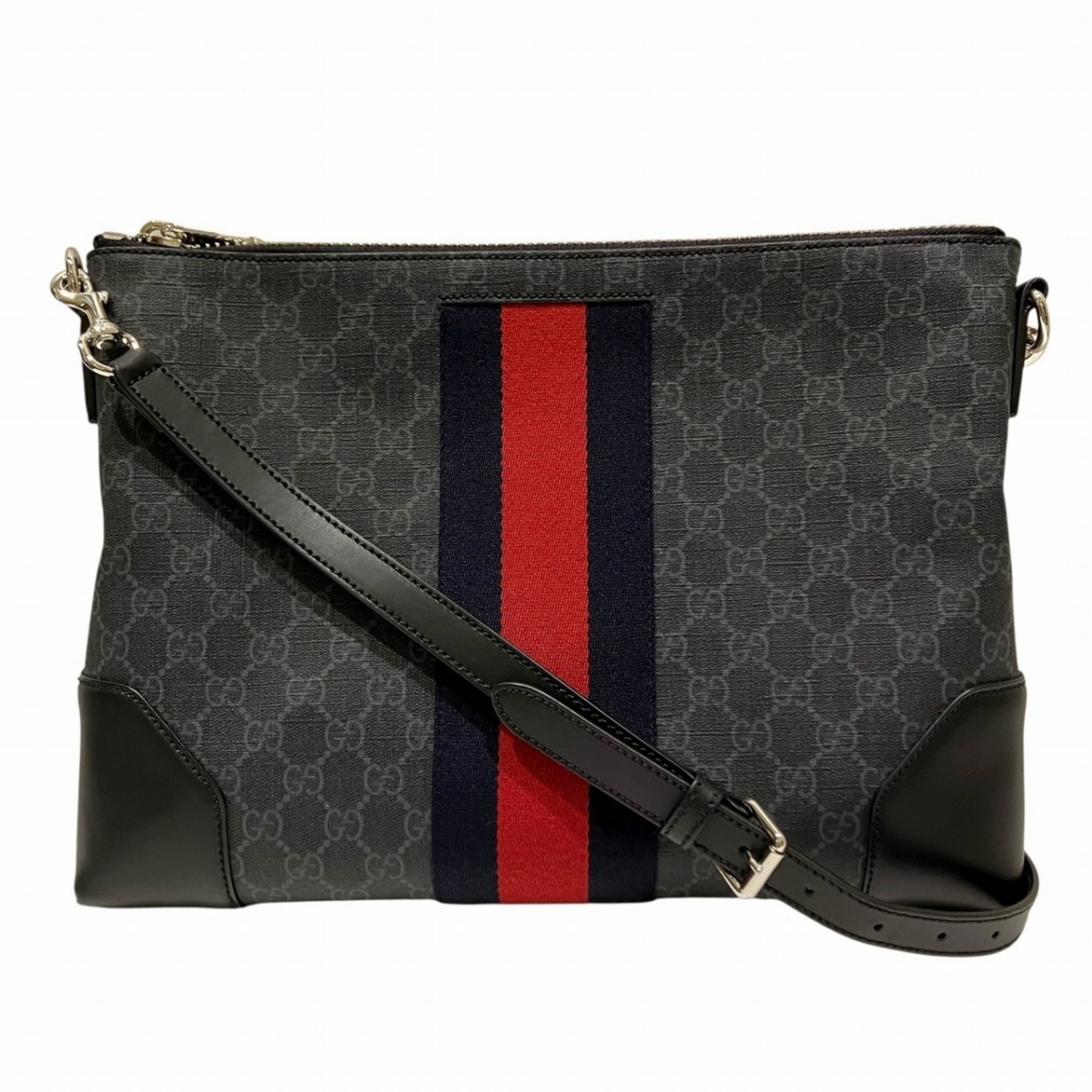 Gucci Black Gg Supreme Canvas Leather Shoulder Bag (Pre-Owned)