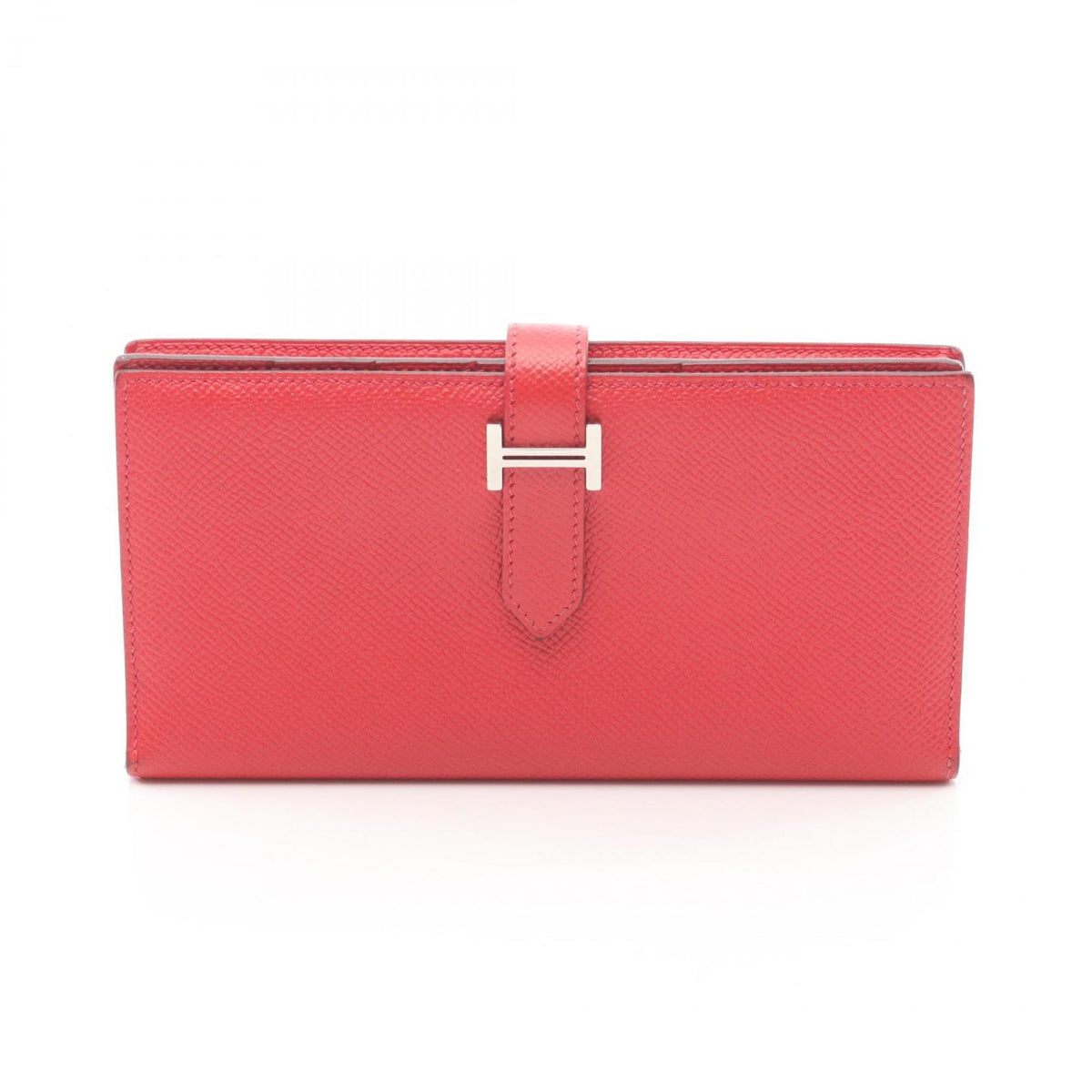 Hermes Red Color Rouge Casaque Leather Long Wallet (Bi-Fold) (Pre-Owned)