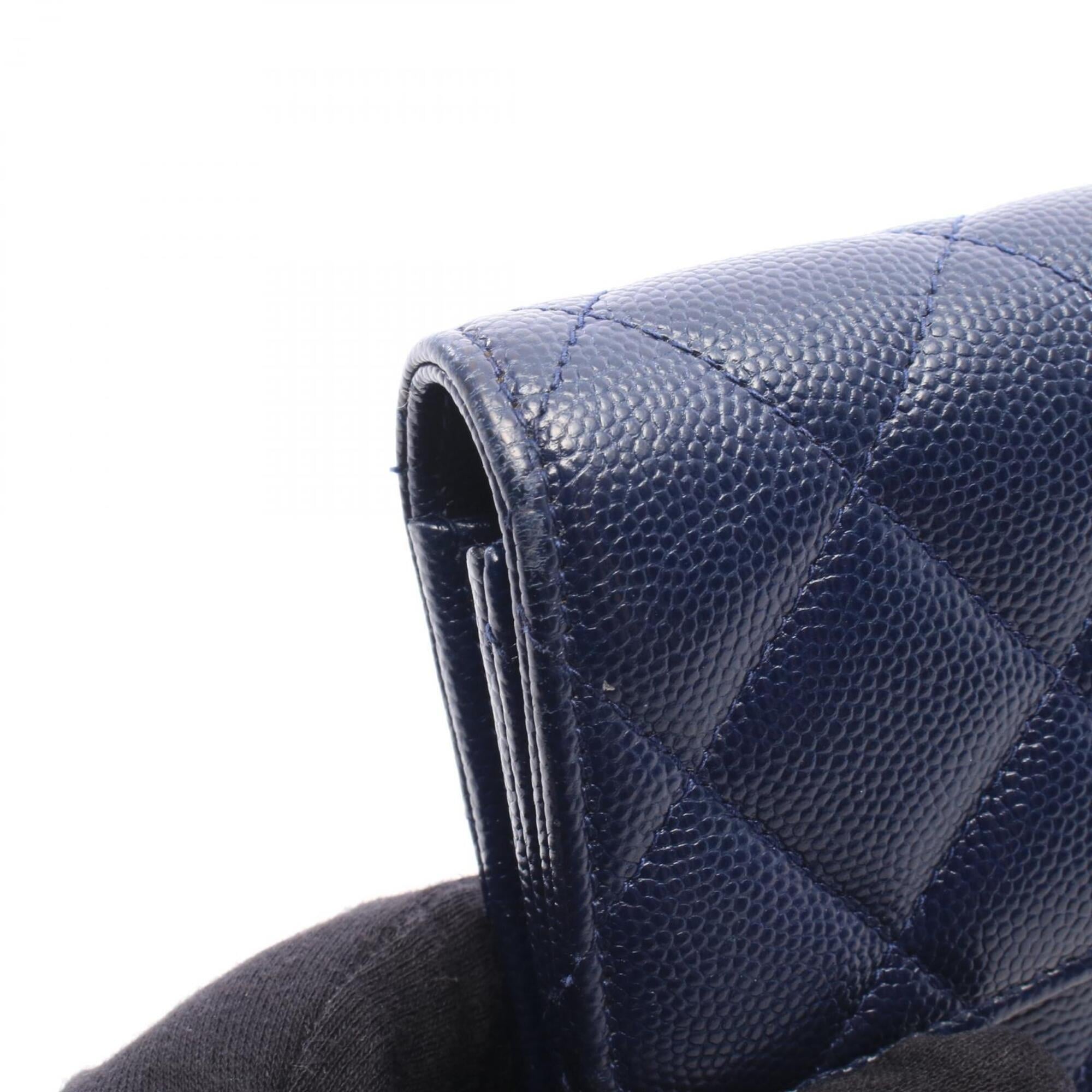 Chanel Navy Grained Calfskin Long Wallet (Bi-Fold) (Pre-Owned)