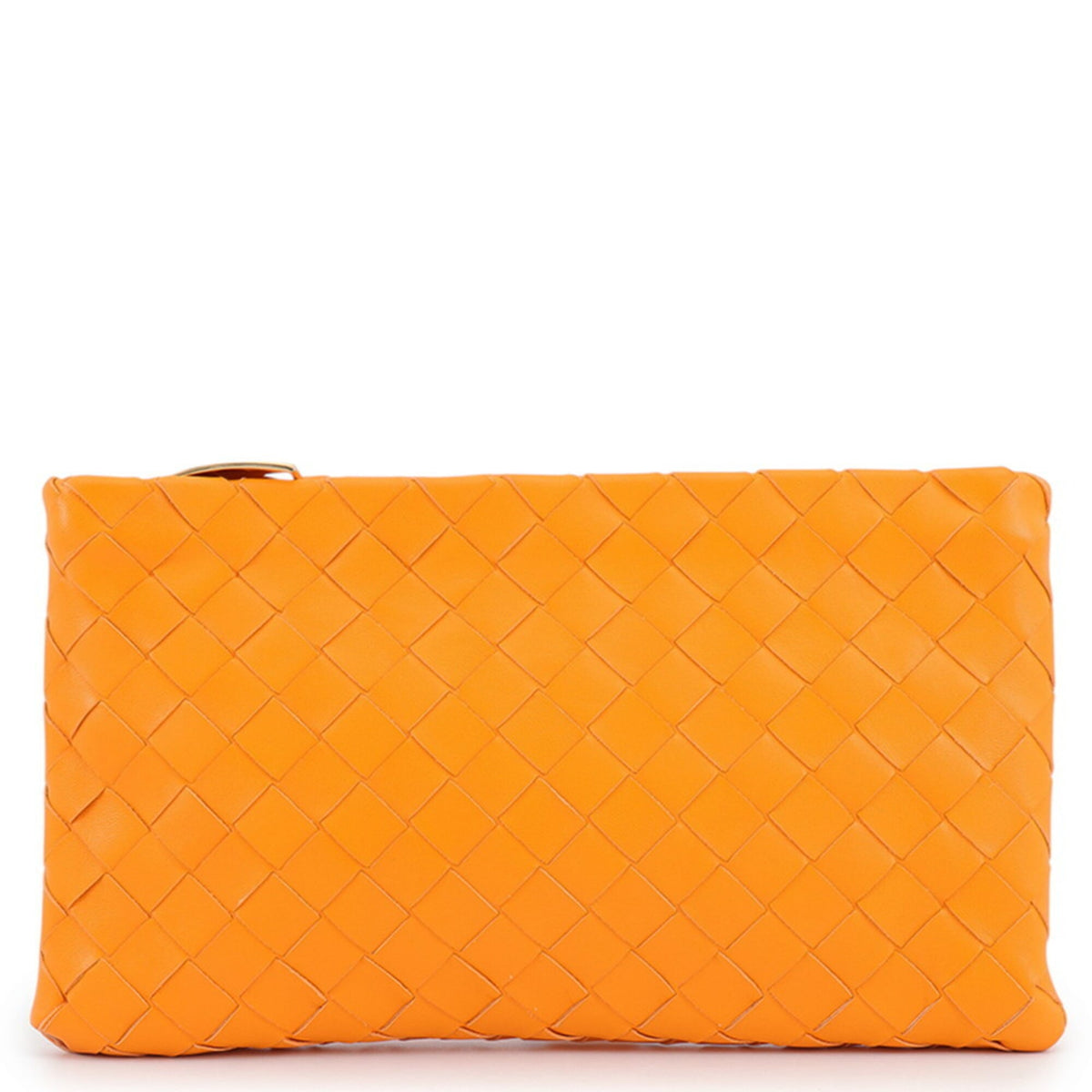 Bottega Veneta Intrecciato Orange Leather Clutch Bag Document Case Handbag (Pre-Owned)