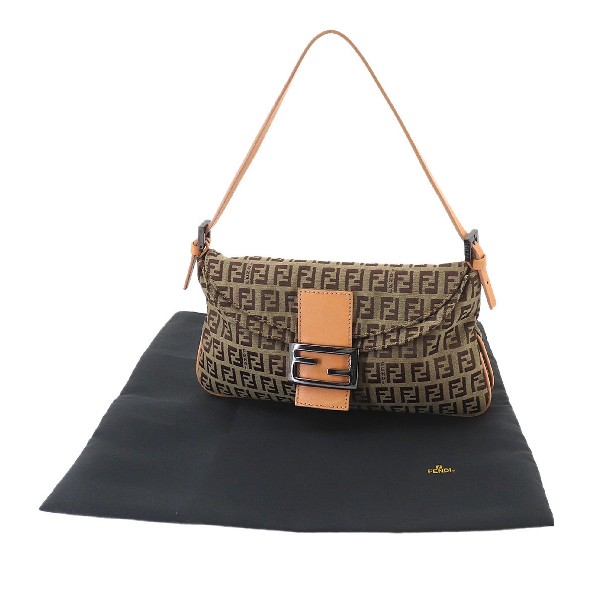 Fendi Beige Brown Canvas Leather Handbag Shoulder Bag (Pre-Owned)