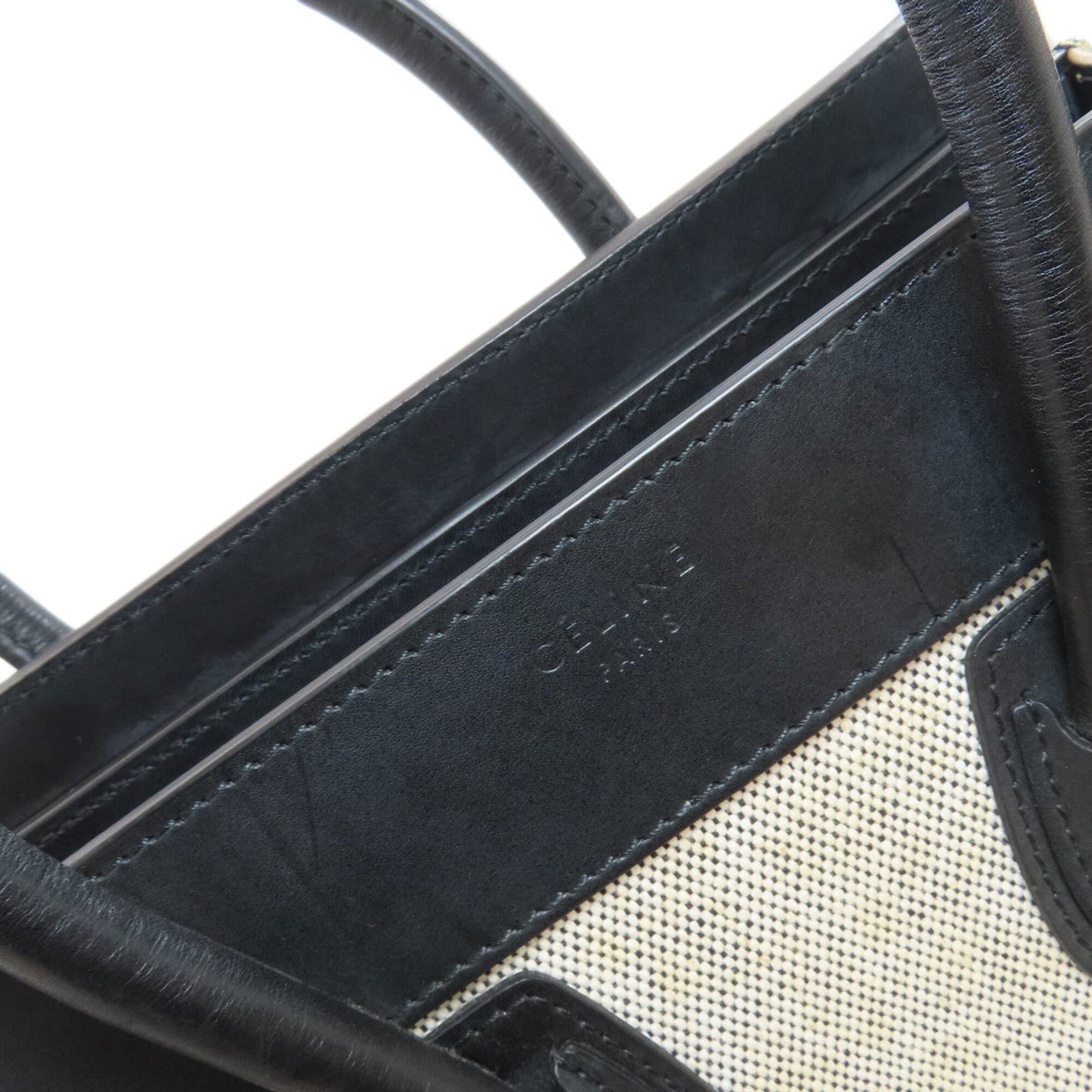 Celine Black Grayish White Leather Canvas Handbag (Pre-Owned)