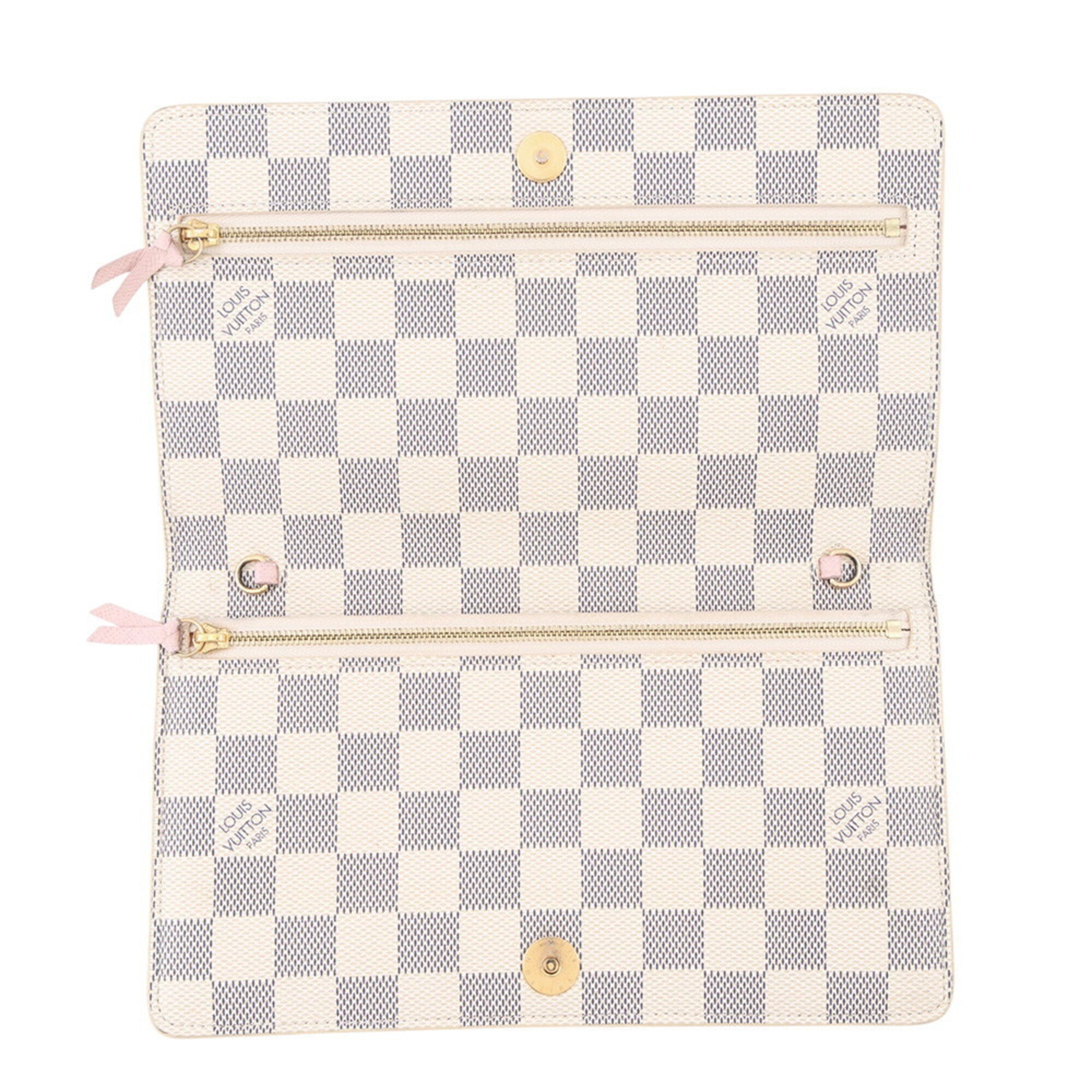 Louis Vuitton Damier Azur Rose Ballerine Damier Azur Chain/Shoulder Wallet (Pre-Owned)