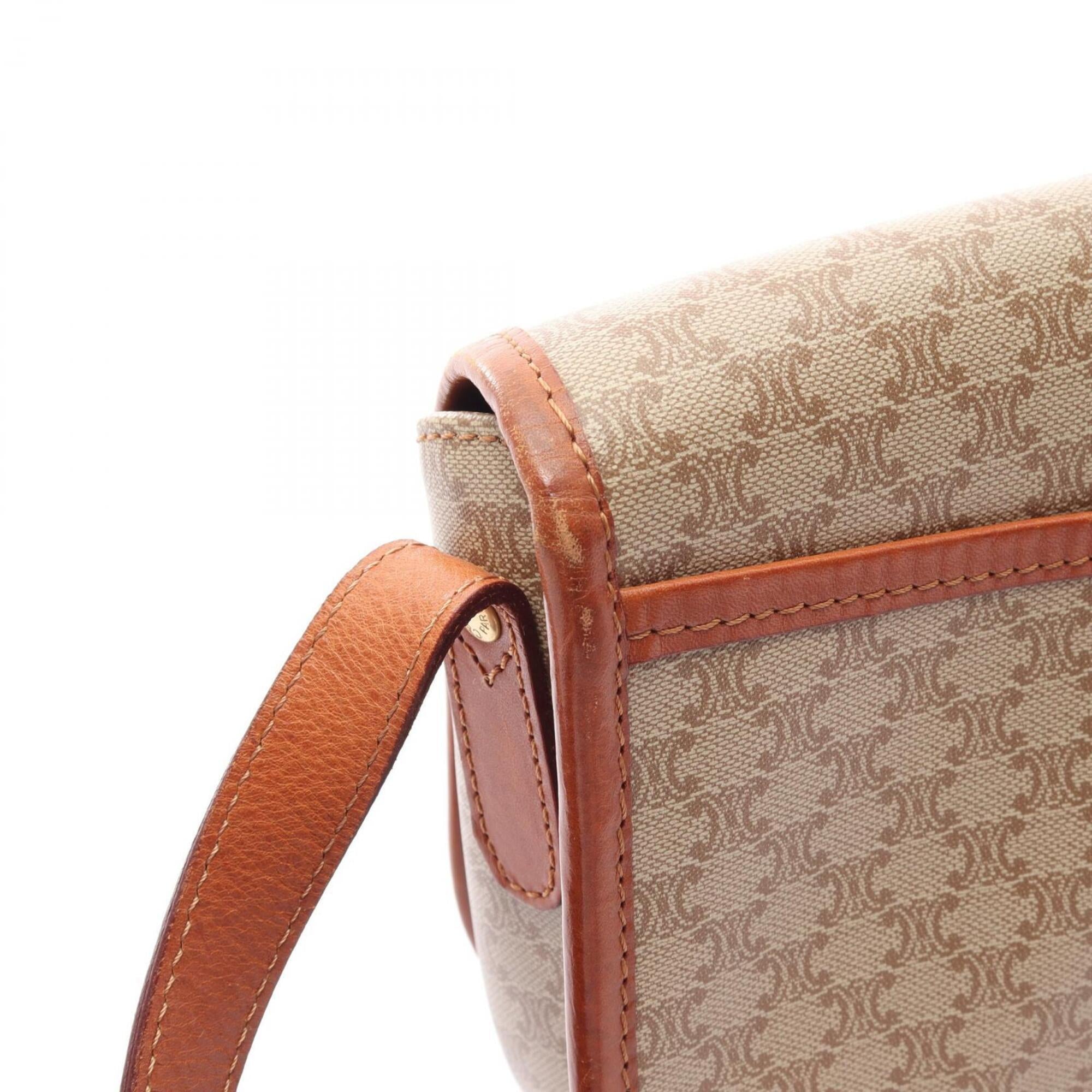 Celine Beige Brown Coated Canvas Leather Handbag Shoulder Bag (Pre-Owned)