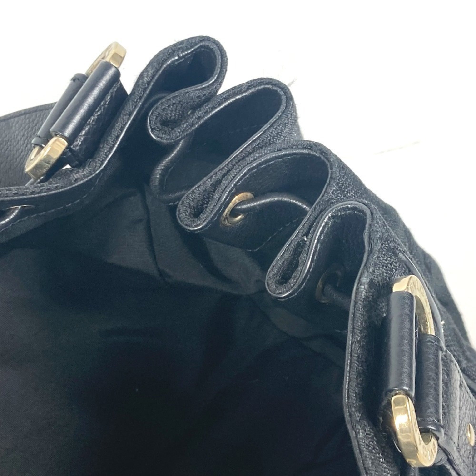 Bvlgari Black Leather Canvas Shoulder Bag Tote Bag (Pre-Owned)