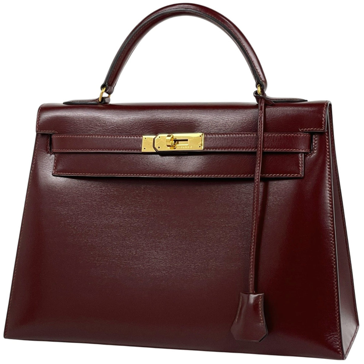 Hermes Kelly Rouge H Box Calf Leather Handbag (Pre-Owned)