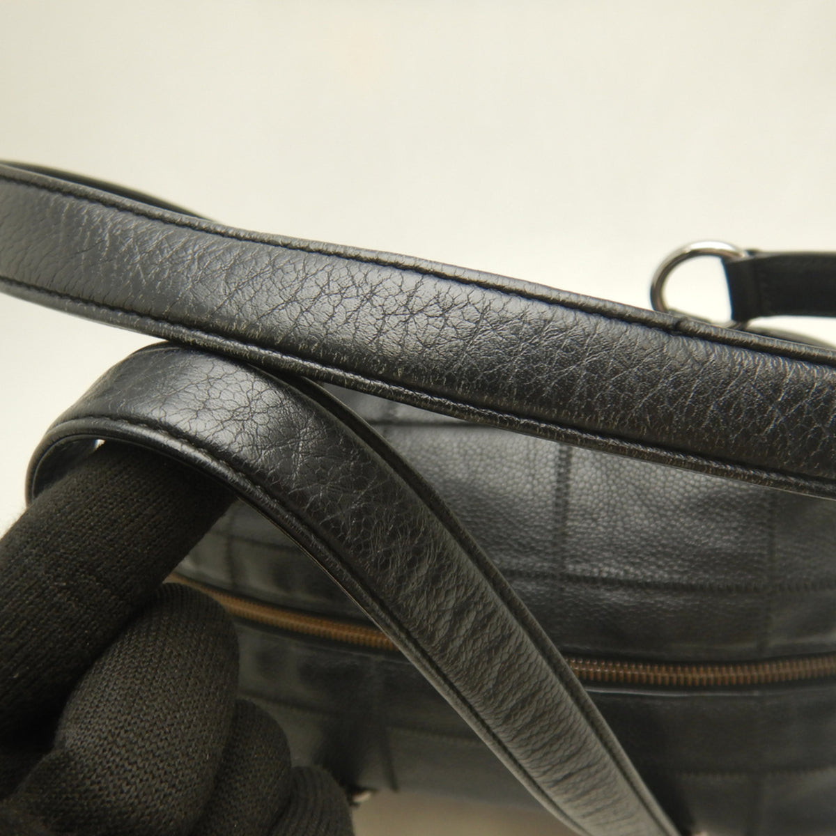 Chanel Chocolate Bar Black Grained Calfskin Boston Bag Handbag (Pre-Owned)