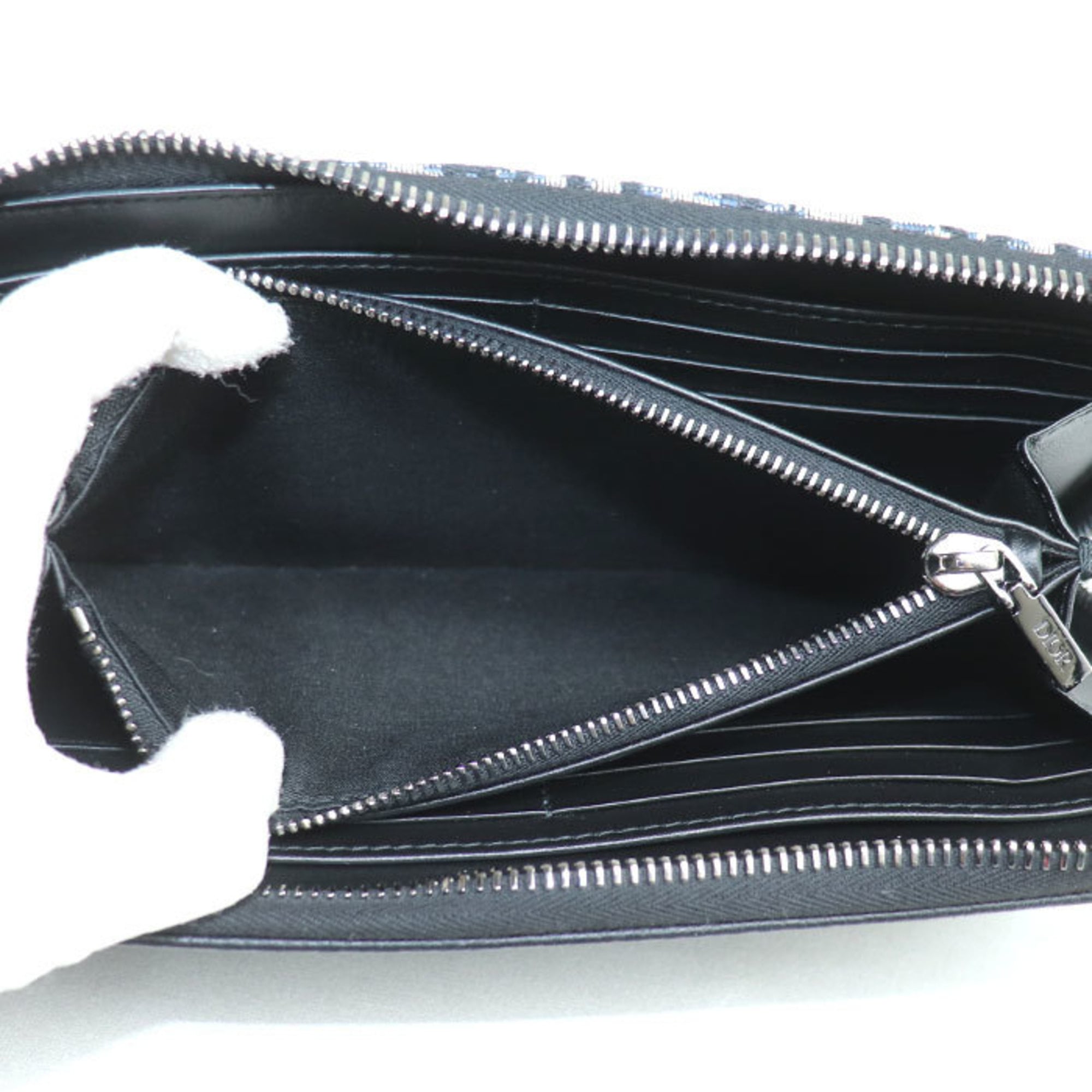 Christian Dior Navy Canvas Leather Long Wallet (Bi-Fold) (Pre-Owned)