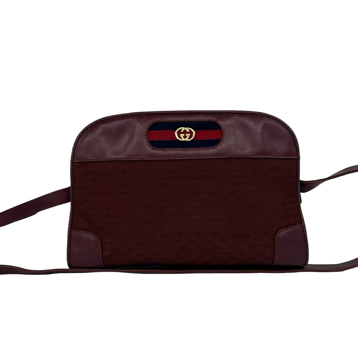 Gucci Navy Red Color Wine Canvas Leather Shoulder Bag (Pre-Owned)