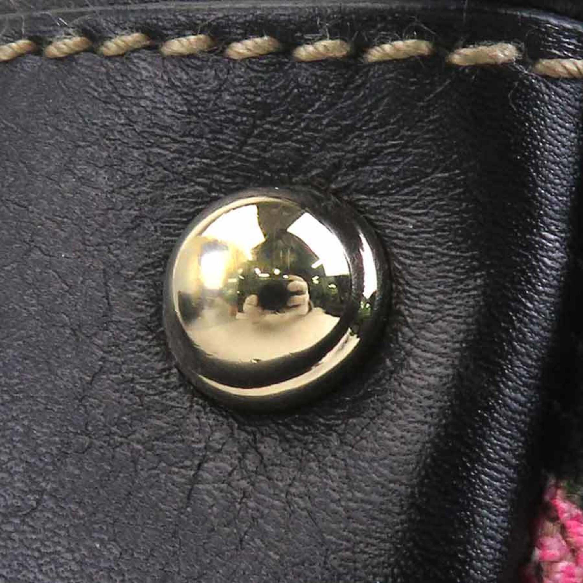 Gucci Black Multi-Color Canvas Leather Handbag (Pre-Owned)