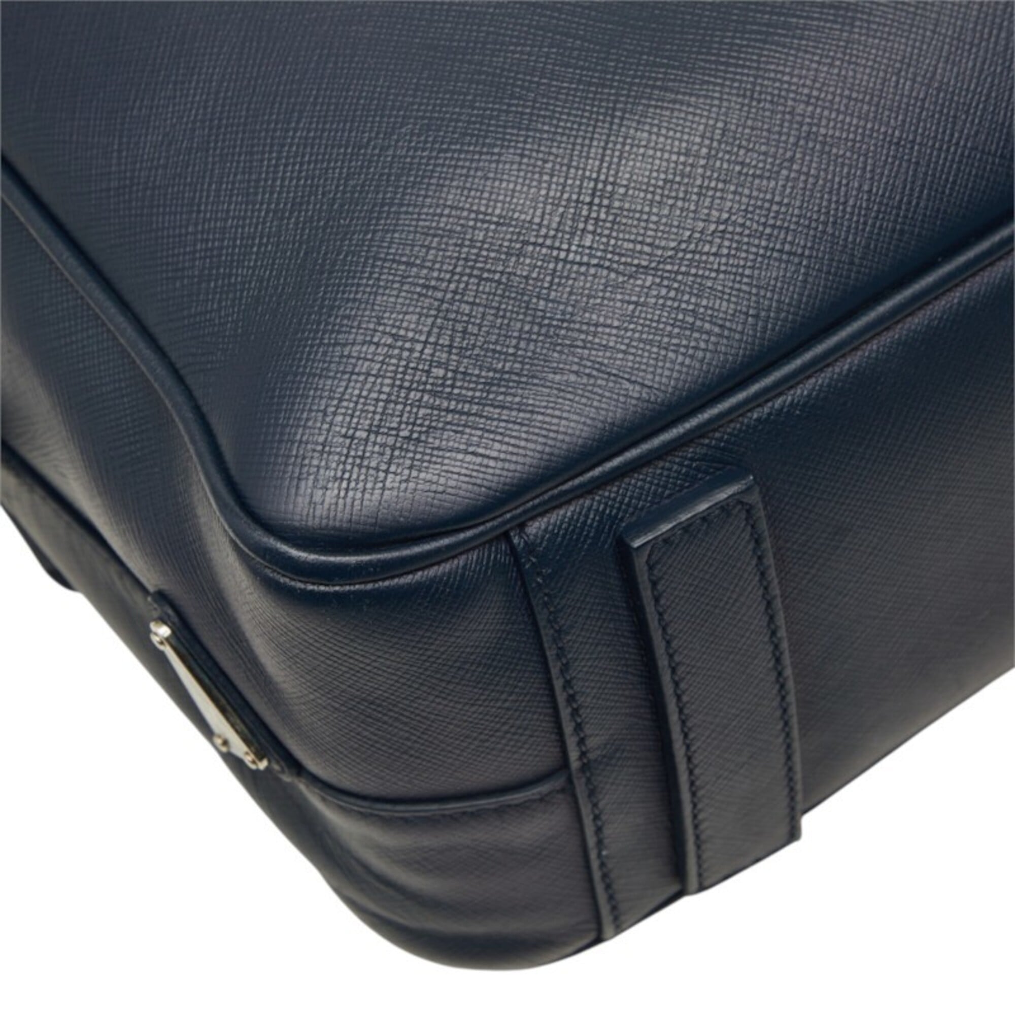 Prada Navy Saffiano Triangle Leather Briefcase (Pre-Owned)