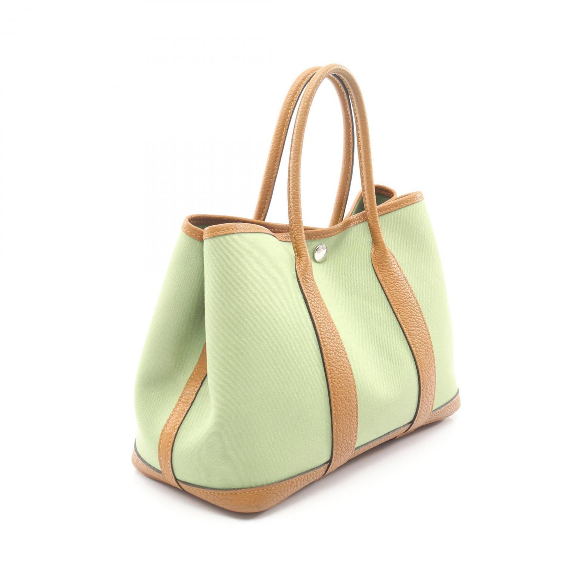 Hermes Brown Green Negonda Leather Toile Officier Handbag Tote Bag (Pre-Owned)