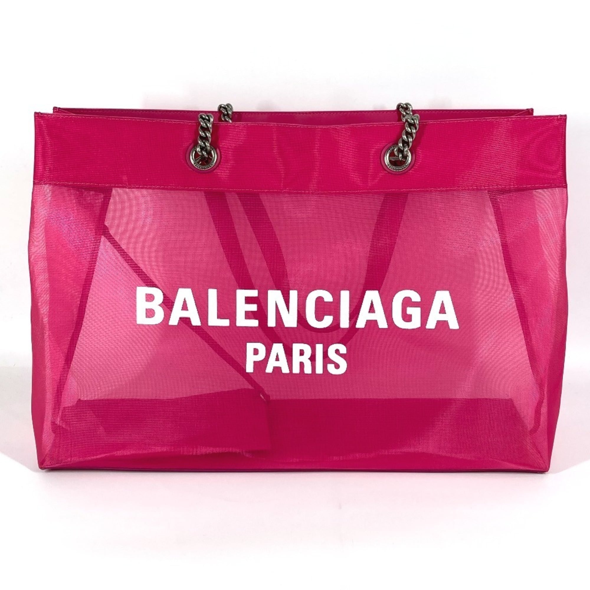Balenciaga Pink White Polyester Leather Shoulder Bag Tote Bag (Pre-Owned)