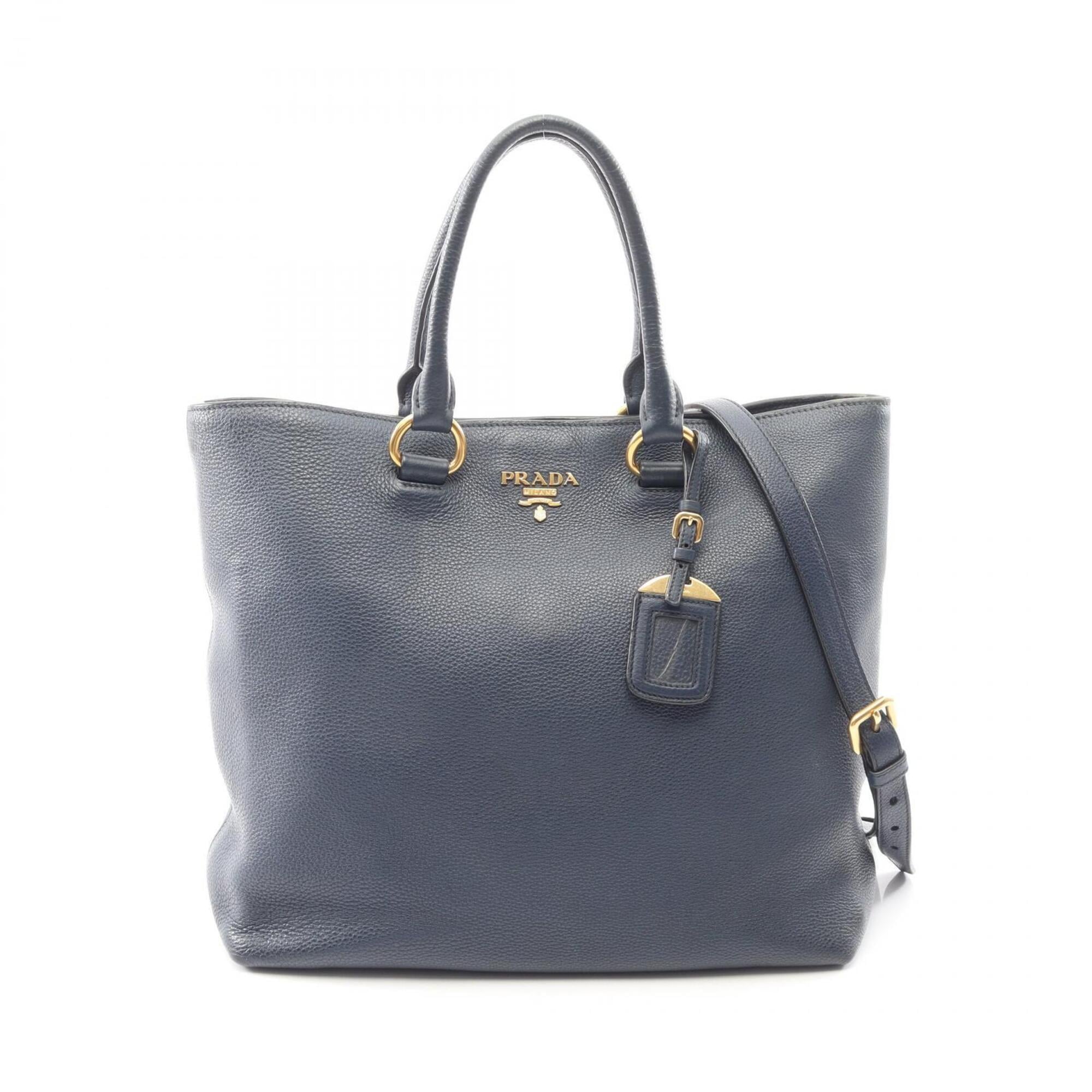 Prada Navy Leather Handbag Tote Bag (Pre-Owned)
