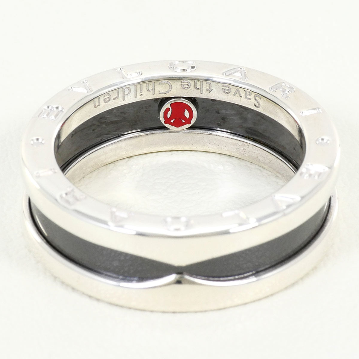 Bvlgari Silver Black Ceramic Silver 925 Band Ring (Pre-Owned)