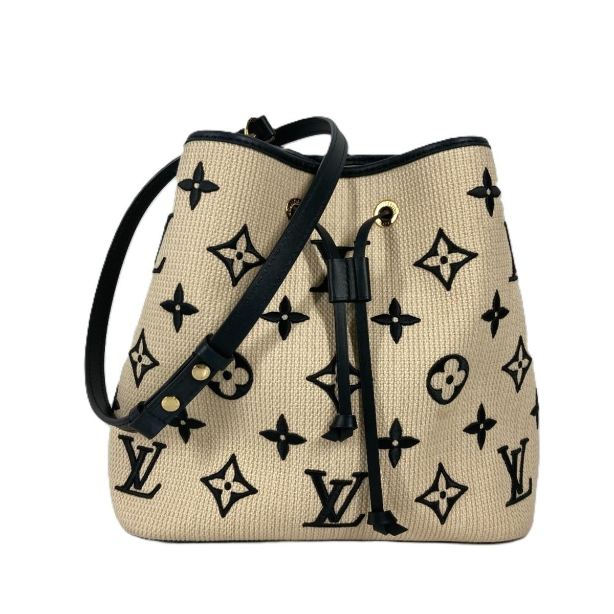 Louis Vuitton Beige Black Cotton Leather Shoulder Bag (Pre-Owned)