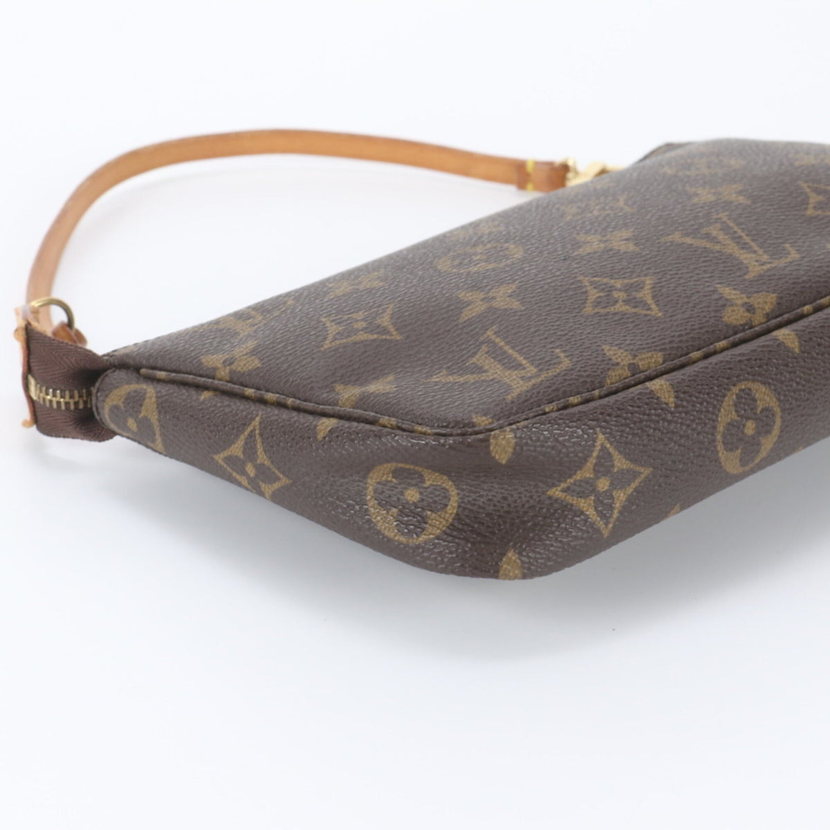 Louis Vuitton Brown Leather Coated Canvas Handbag Pochette Pouch (Pre-Owned)