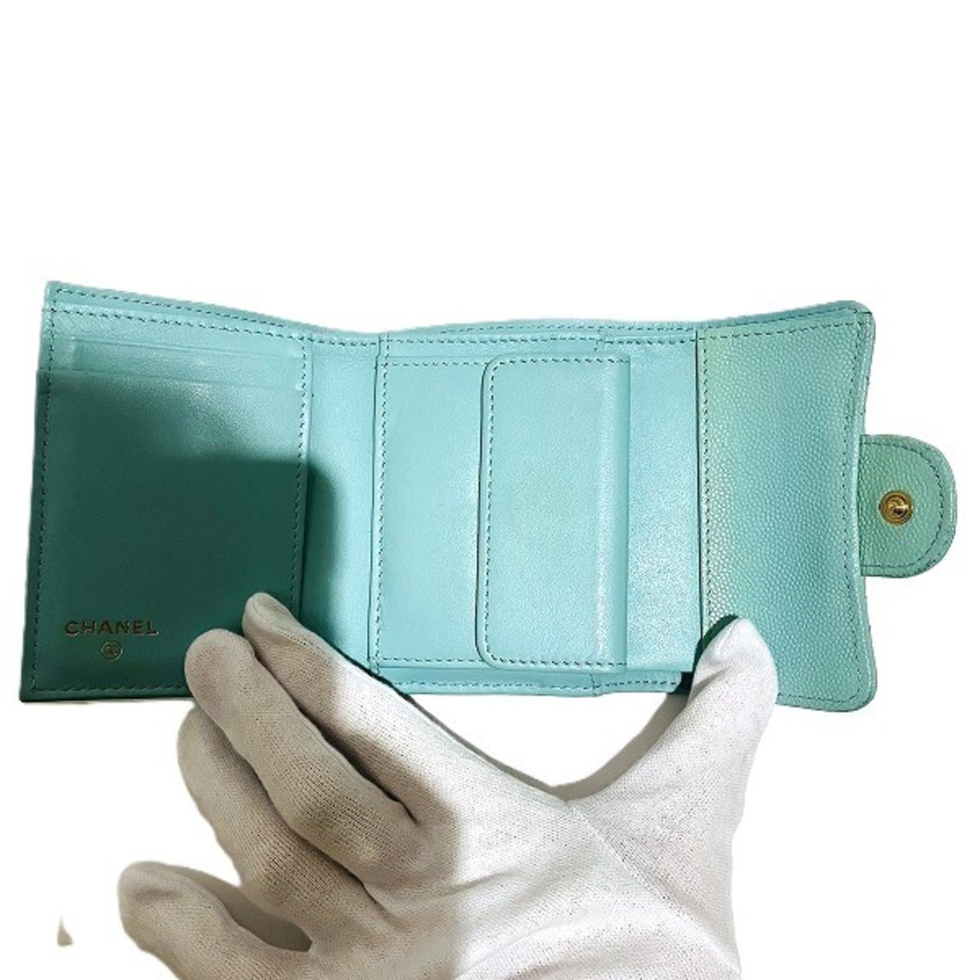 Chanel Light Blue Grained Calfskin Wallet (Tri-Fold) (Pre-Owned)