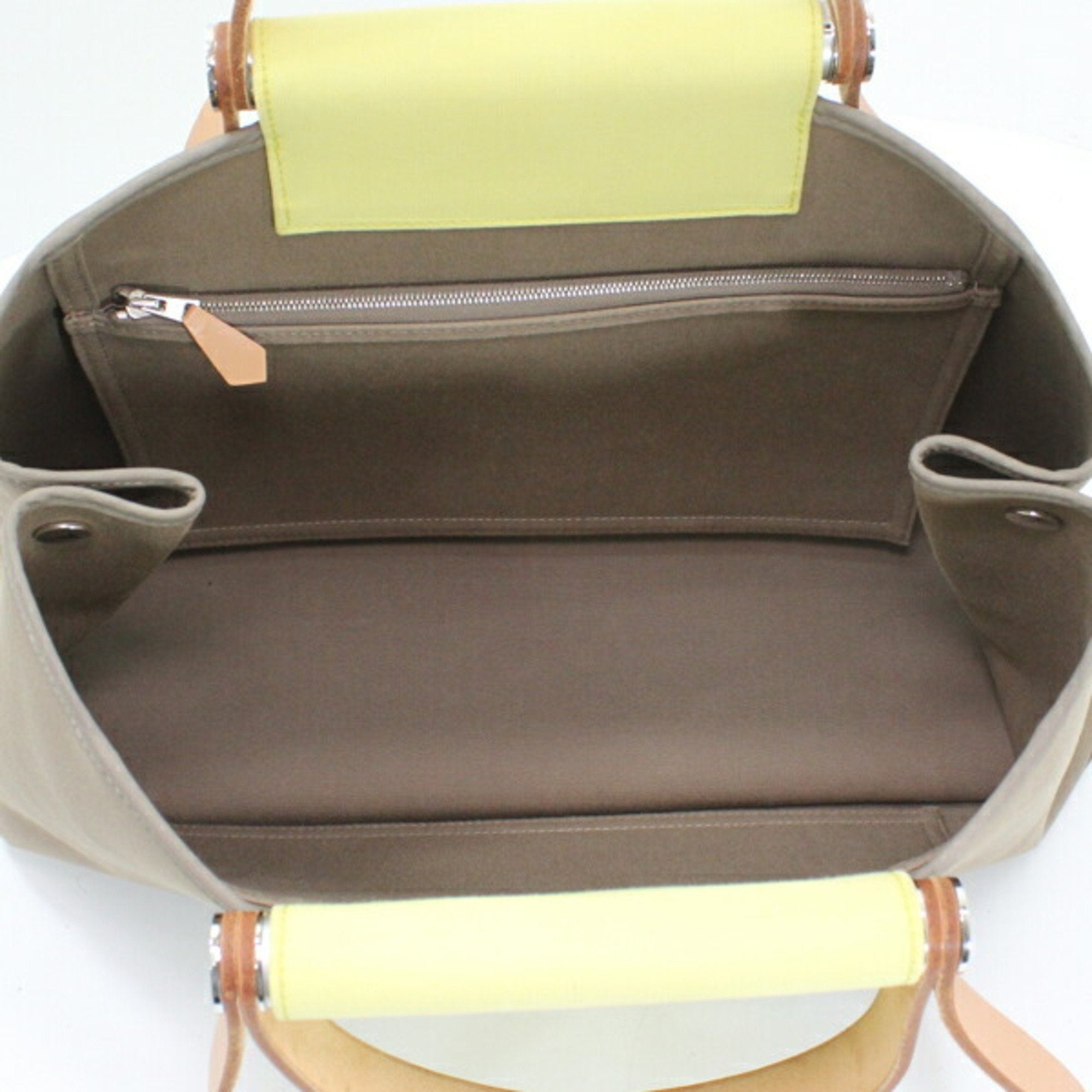 Hermes Etoupe Gray Soufre Toile Officier Leather Handbag (Pre-Owned)