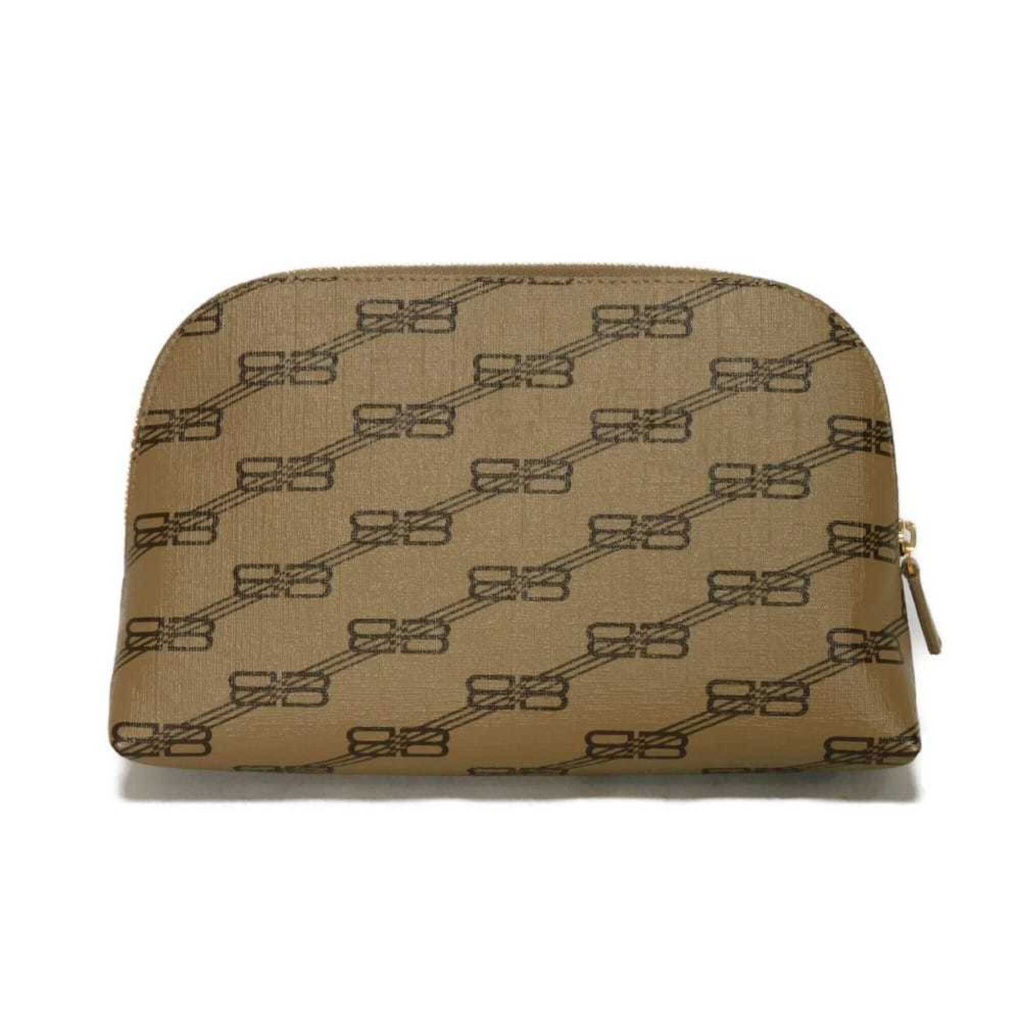 Balenciaga Beige Brown Coated Canvas Leather Clutch Bag Pouch (Pre-Owned)