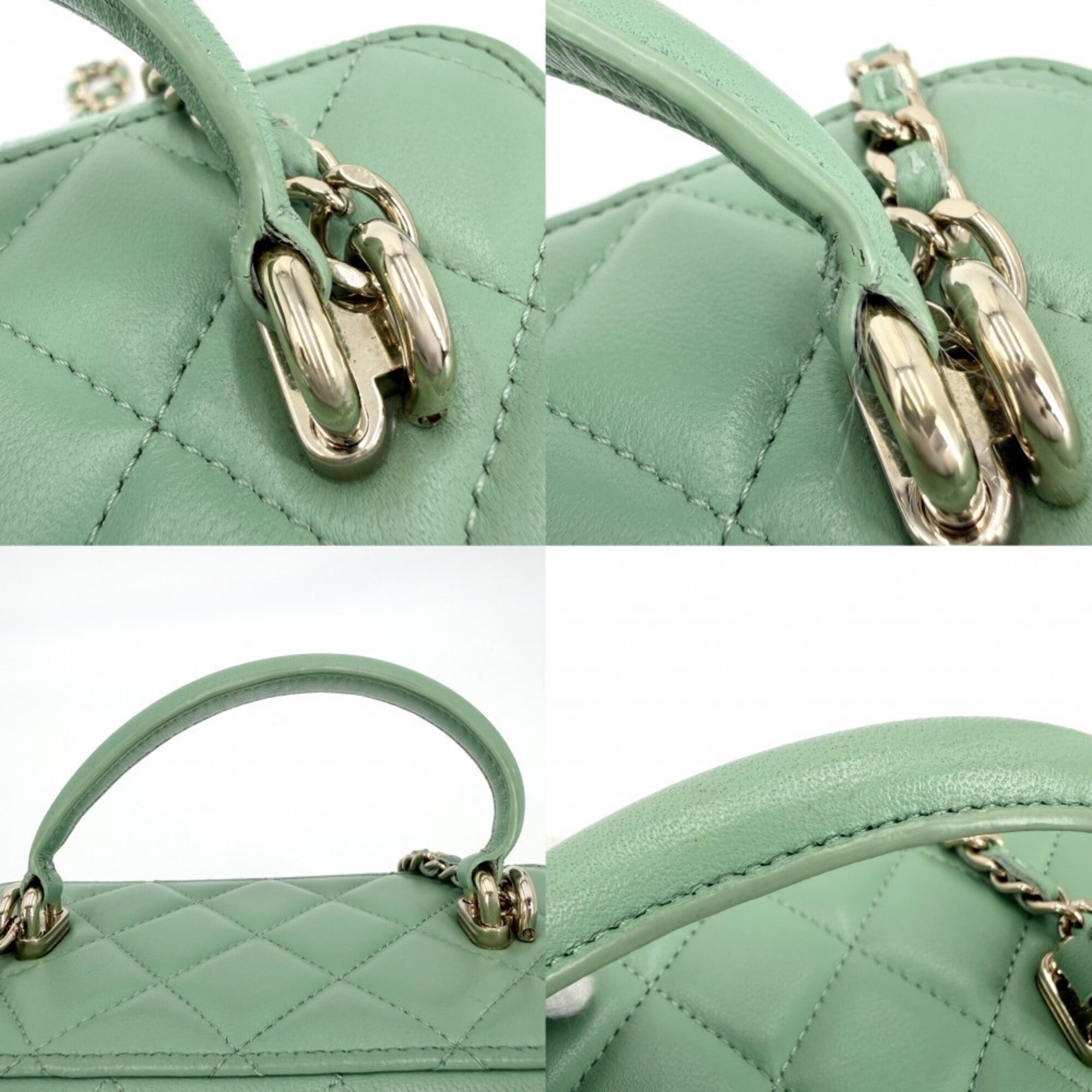 Chanel Green Leather Handbag Pochette Shoulder Bag Vanity Bag (Pre-Owned)