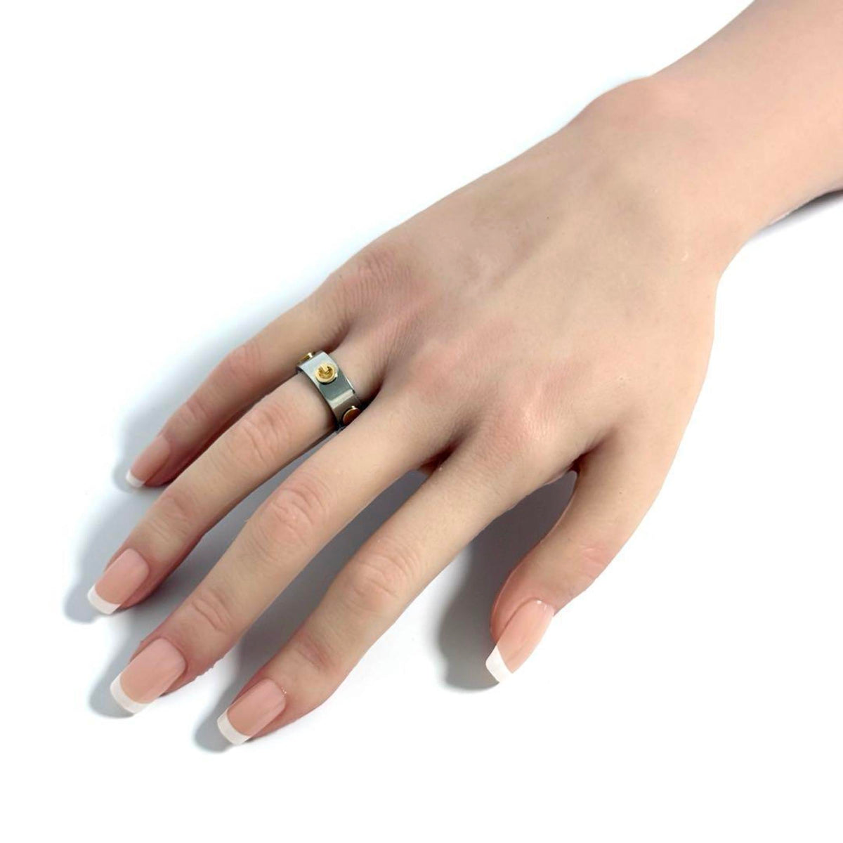 Gucci Stainless Steel Yellow Gold Band Ring (Pre-Owned)