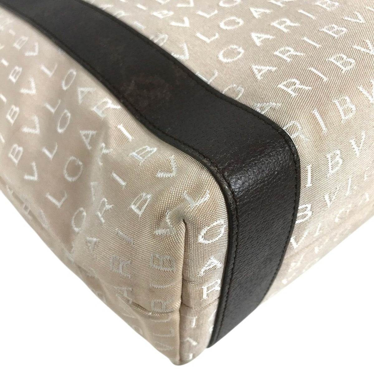 Bvlgari Logomania Beige Canvas Leather Shoulder Bag Tote Bag (Pre-Owned)