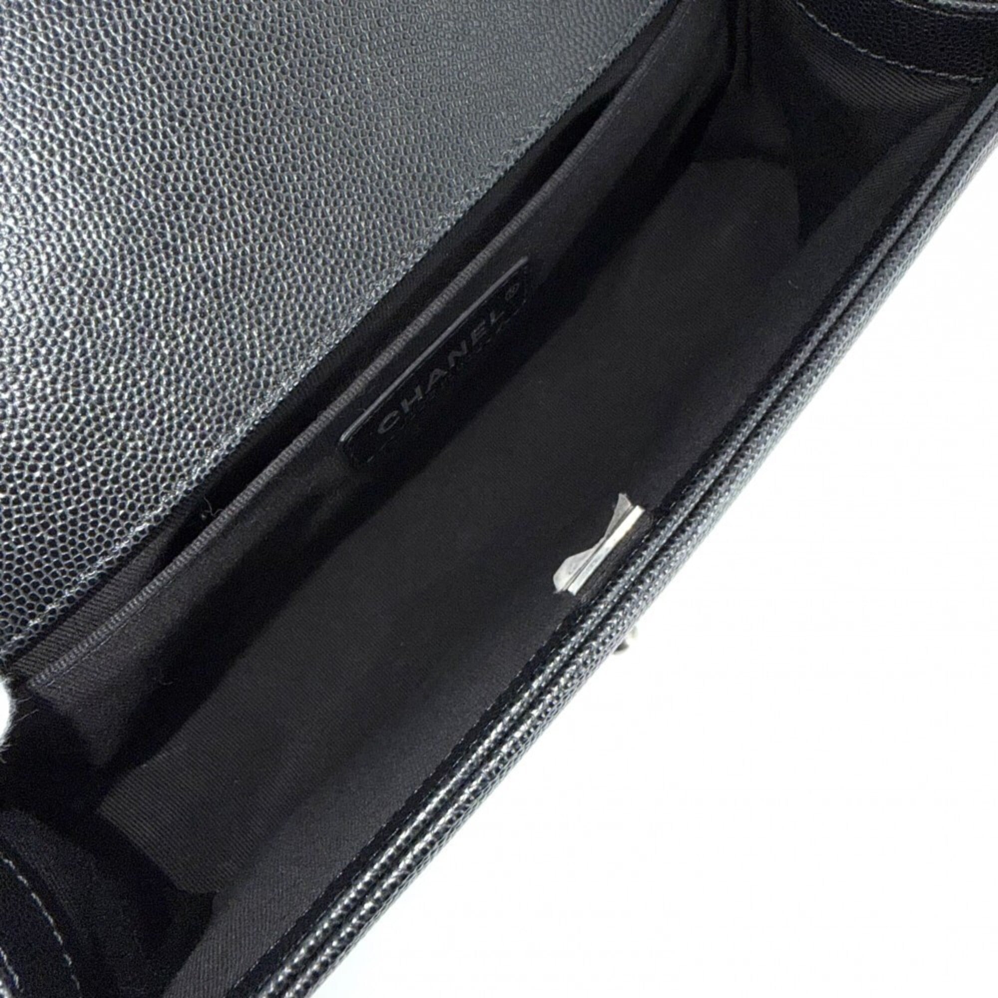 Chanel Black Matte Silver White Grained Calfskin Shoulder Bag (Pre-Owned)