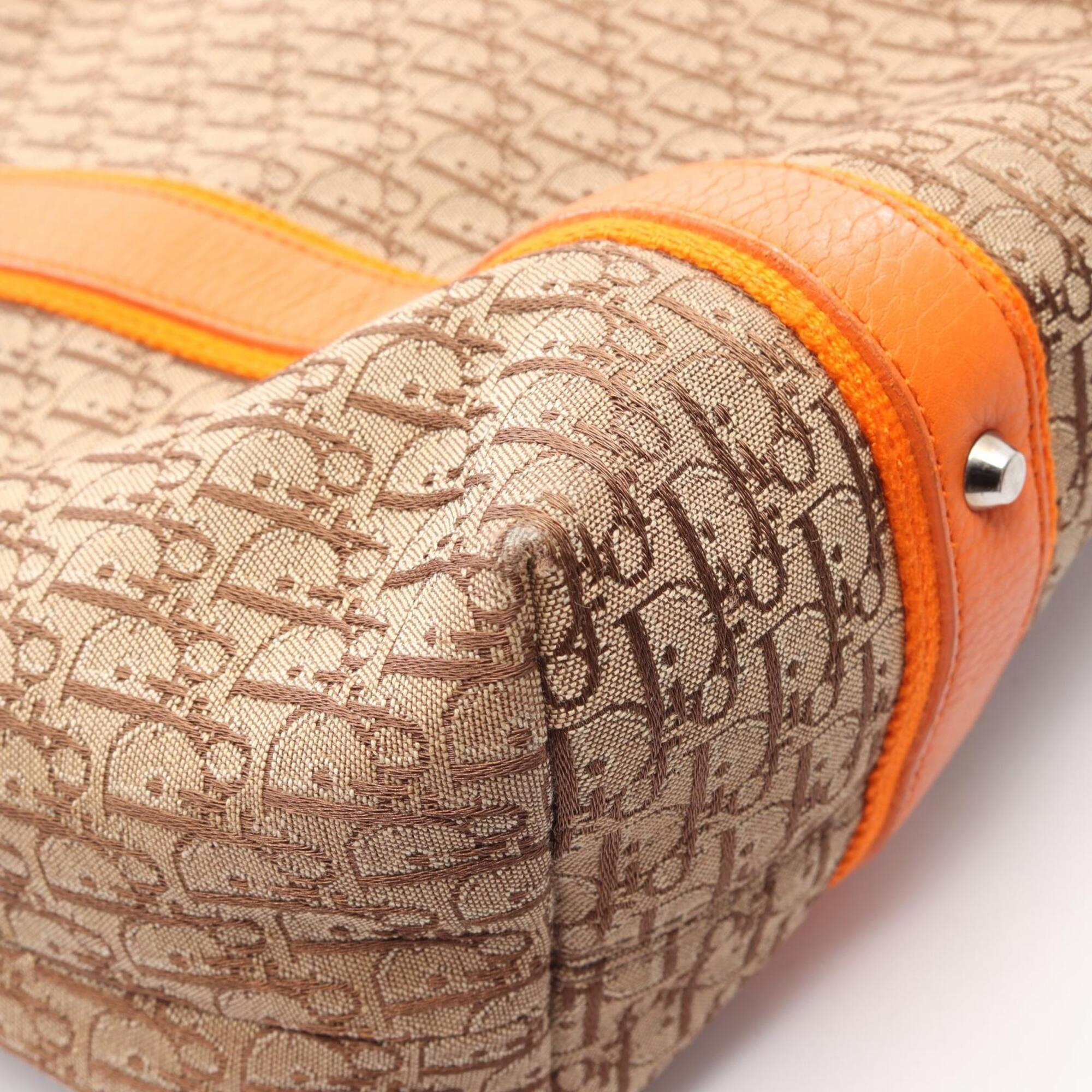 Christian Dior Beige Orange Coated Canvas Leather Handbag Tote Bag (Pre-Owned)