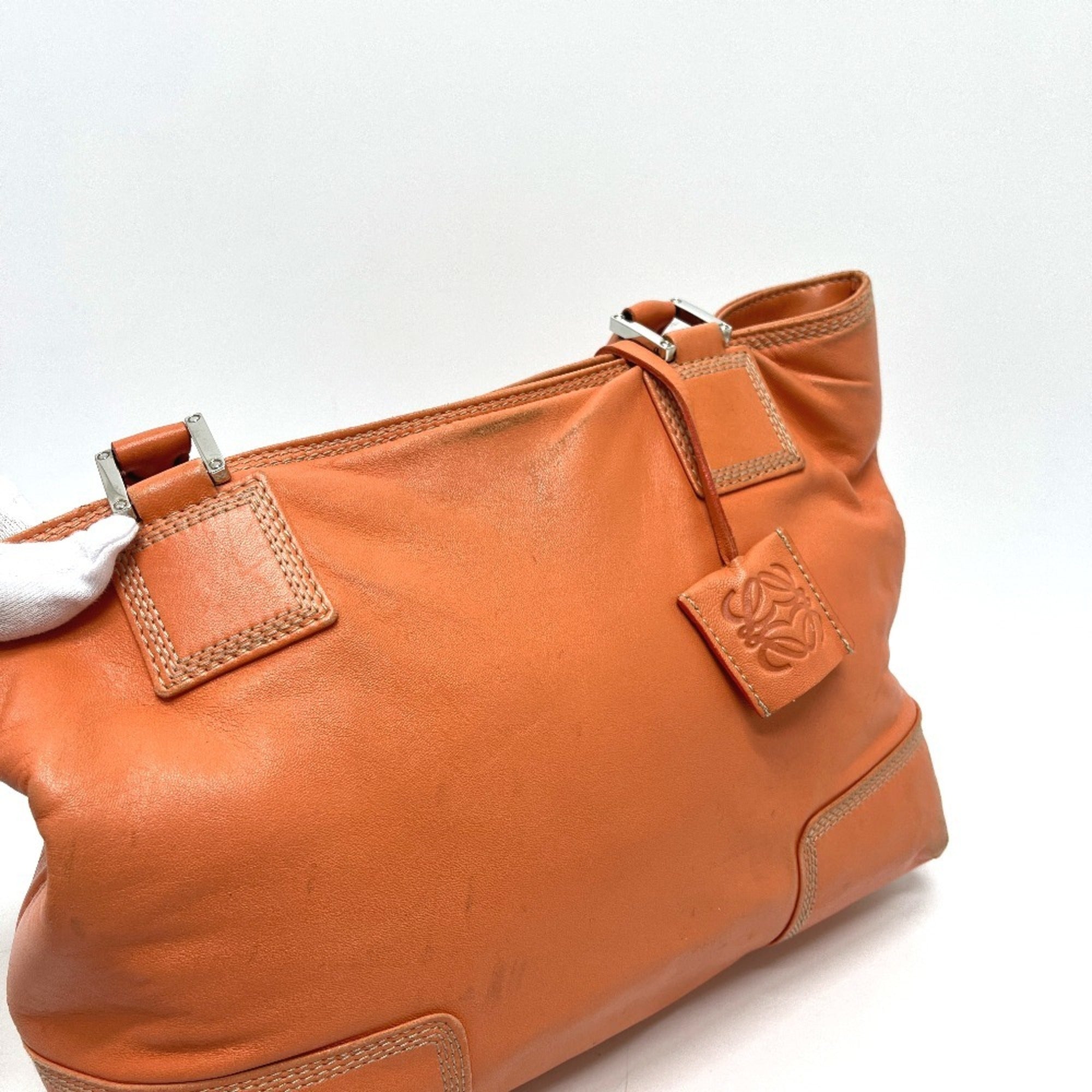Loewe Amazona Orange Leather Handbag Tote Bag (Pre-Owned)