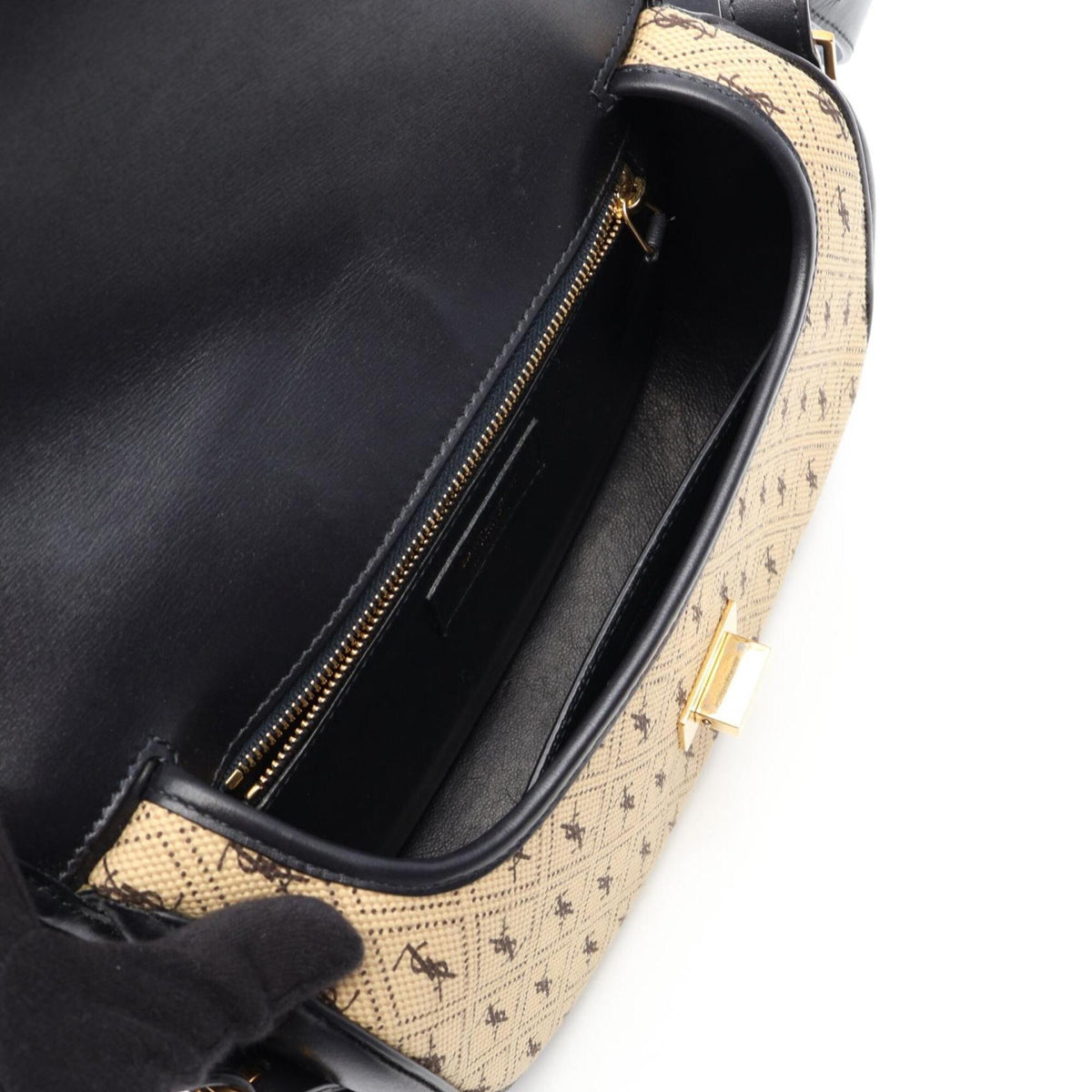 Saint Laurent Beige Navy Canvas Leather Handbag Shoulder Bag (Pre-Owned)