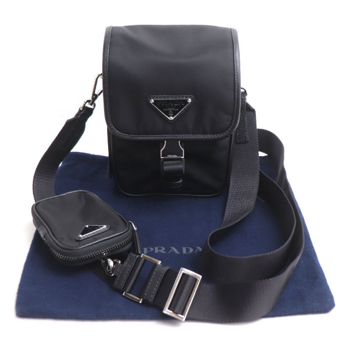Prada Black Nylon Leather Pouch Shoulder Bag (Pre-Owned)