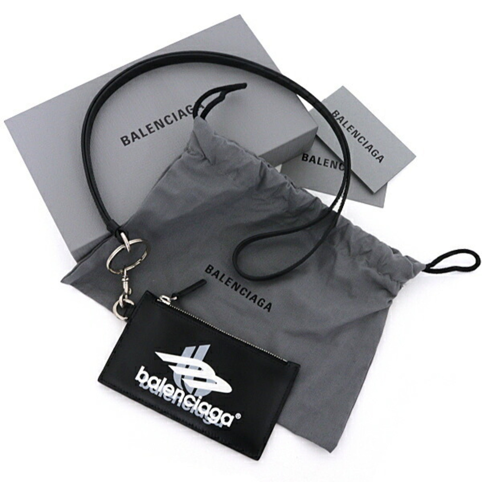 Balenciaga Black Gray White Leather Coin Purse/Coin Case (Pre-Owned)