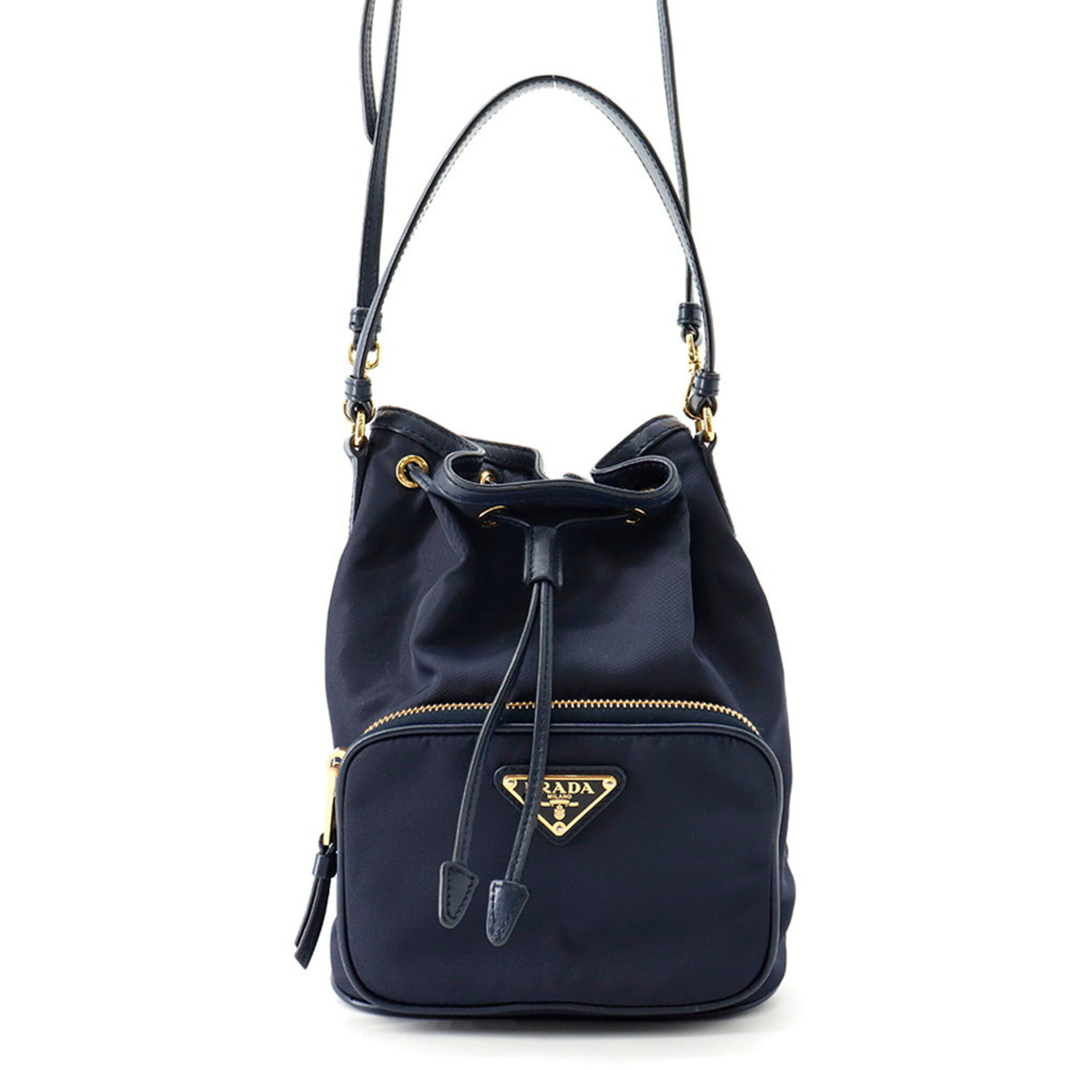 Prada Navy Nylon Leather Handbag (Pre-Owned)